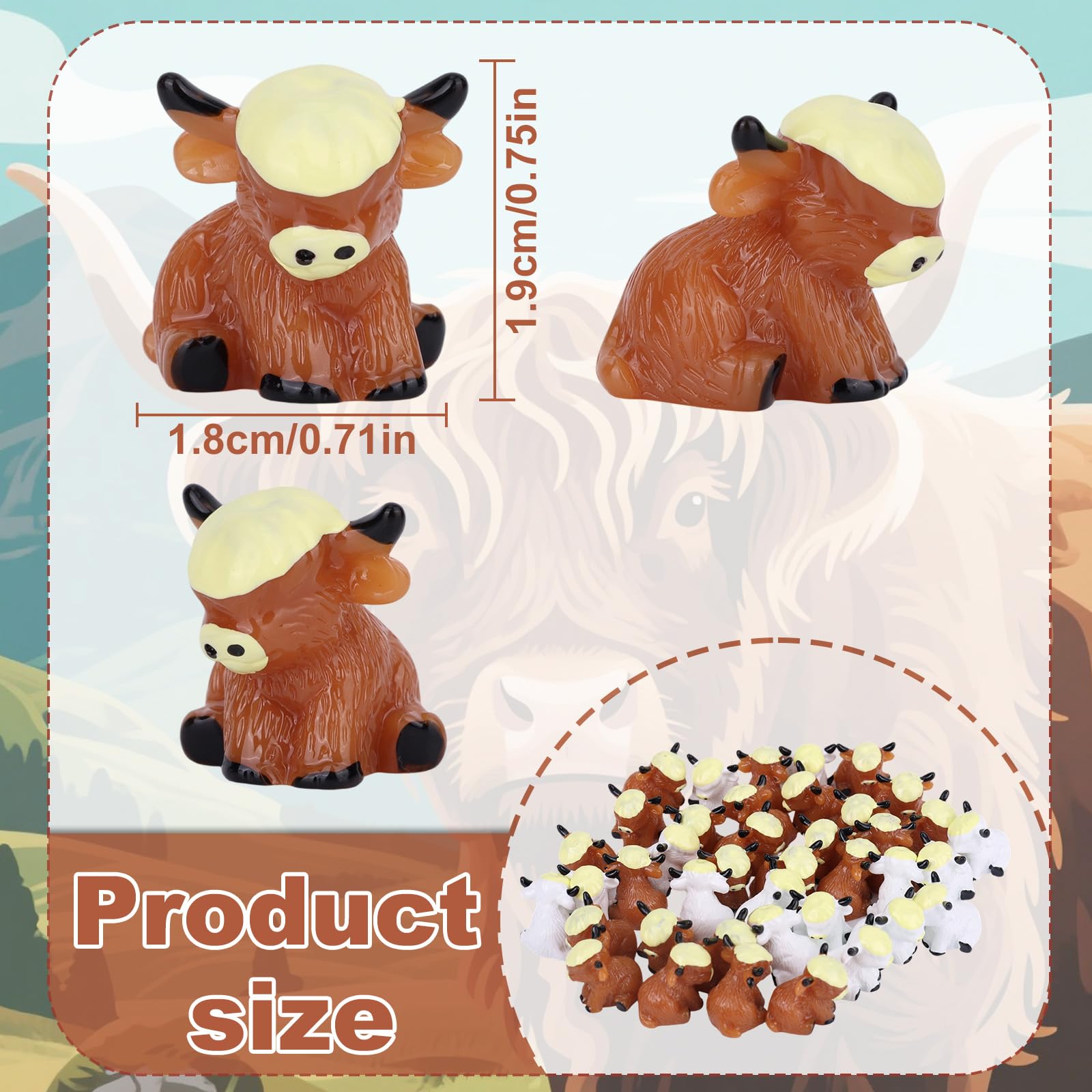 50pcs Mini Highland Cow Figurines - Image 2