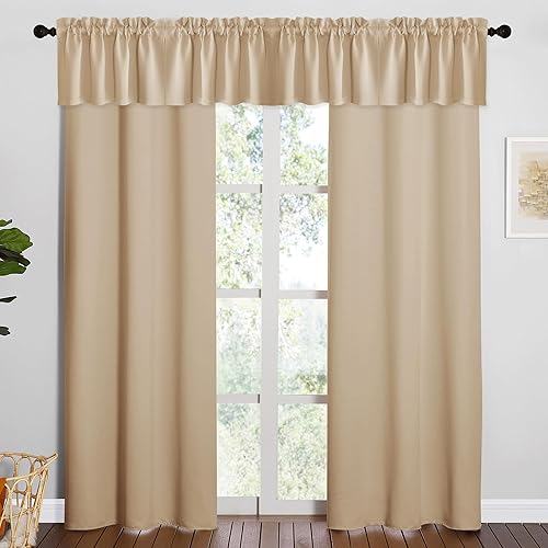 NICETOWN 2 Panles 42 x 78 inches Long Grommet Blackout Window Curtains with 2 Panles 42 x 16 inches Length Blackout Valances for Bedroom Living Room