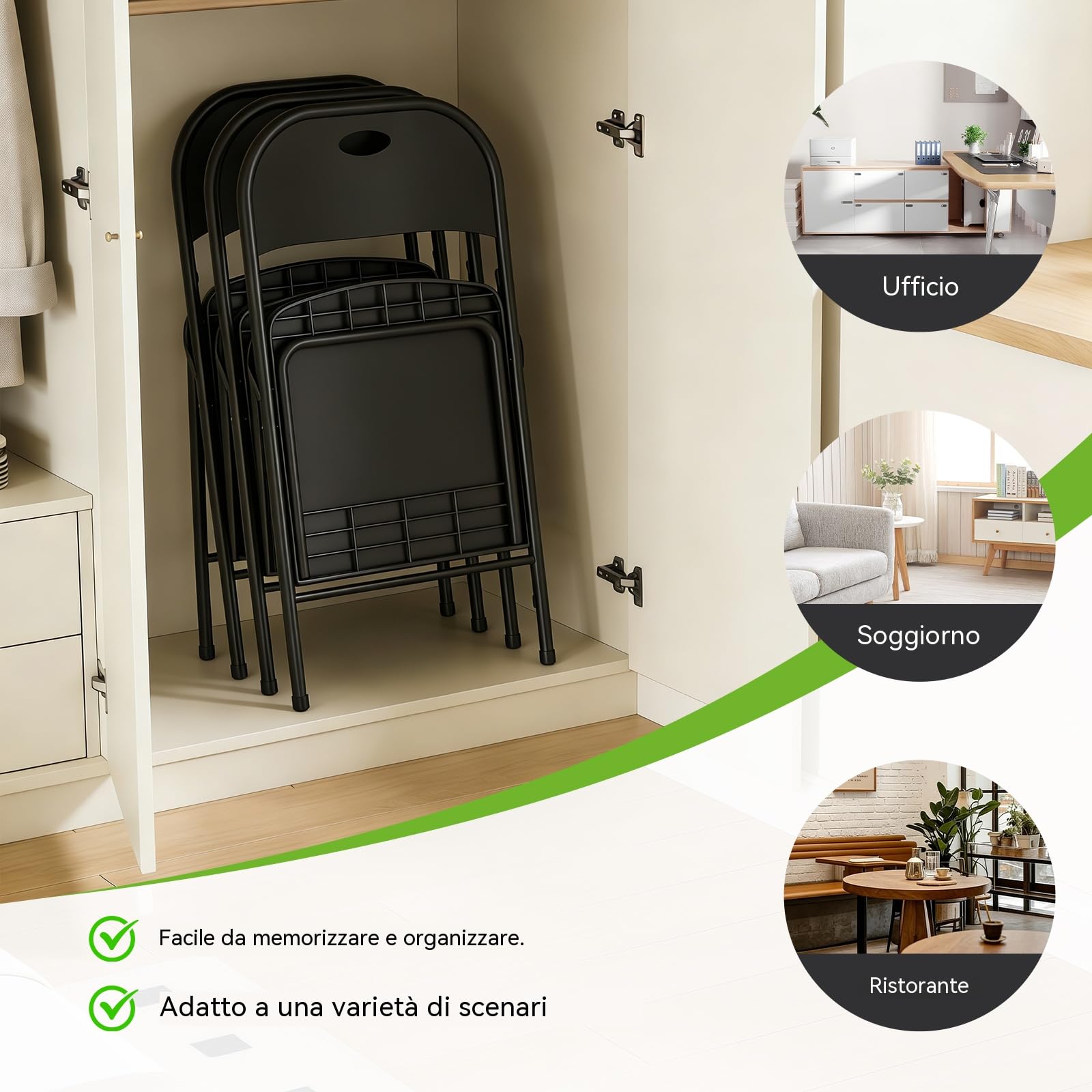Set di 6 Sedie Pieghevoli – Sedie Pieghevoli Stabili con Schienale Alto, Struttura in Metallo Resistente, Adatte per Casa, Ufficio e Sala da Pranzo
