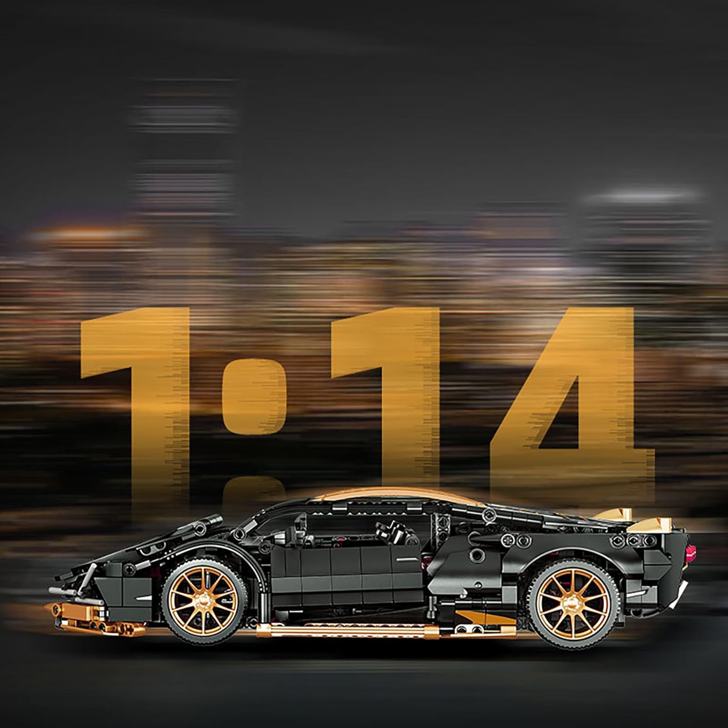 1:14 Scale Super Sports Car Building Blocks Set, 1261 PCS Technic Car Model with Iconic Scissor Doors, Collectible STEM Toy Gift for Enthusiasts, Kids 8-12 & Adults, Black Gold Racing Car