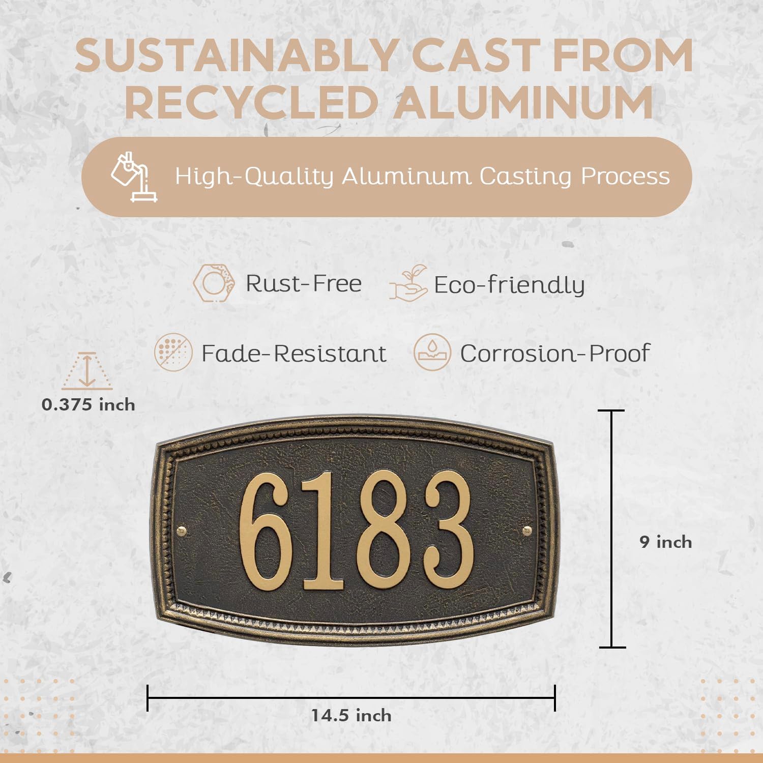 Whitehall Crosswell Address Plaque – Personalized Cast Metal House Number Sign, One Line Wall Plate – Ideal for Home, Mailbox, Street, Driveway, & Lawn – 6 Colors Available