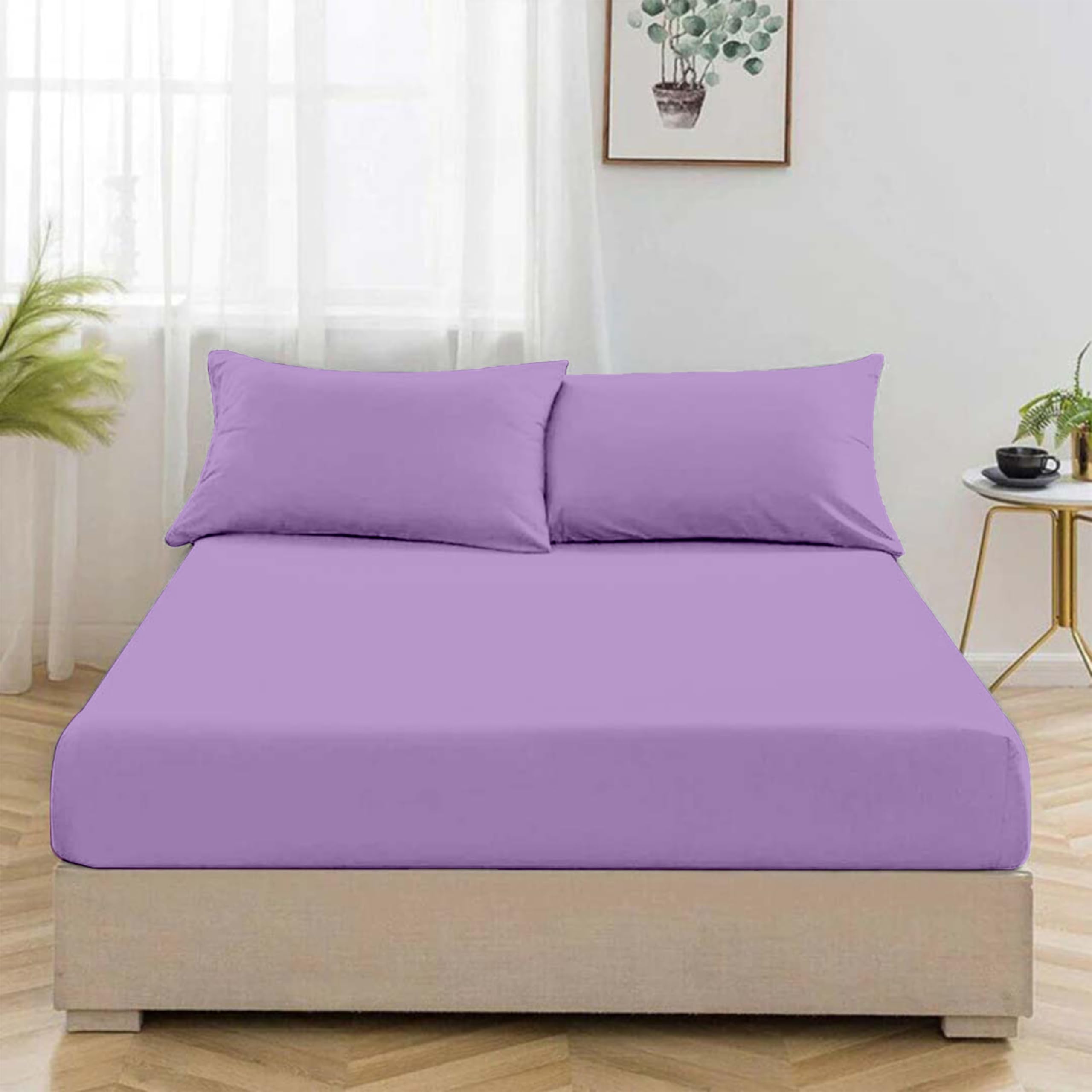 Egypto Bedding Lilac Egypto Percale King Size Fitted Sheet - 40-Cm Extra Deep Fitted Sheet With All-Around Elastic - Breathable, Wrinkle Resistant, Anti-Allergy Bed Sheet (King Bed Fitted Sheets, )