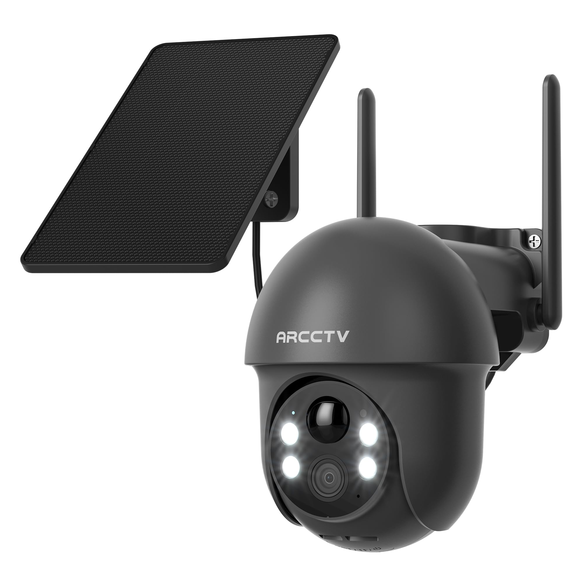 ARCCTV Q1 4MP Caméra de Surveillance Solaire Extérieure sans Fil(Gris 1pcs) | 2,4/5 GHz WiFi, 360° Rotation, 2K/4MP, Alarme Détection, Vision Nocturne Couleur, PIR, Audio Bidirectionnel, IP66/Alexa, 1pcs