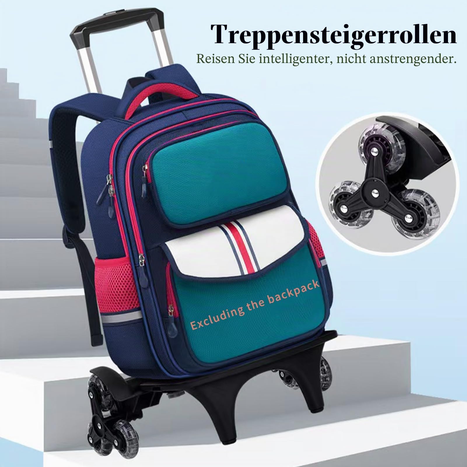 Leichter faltbarer Rückenkarren - 3-Rad-Sackkarre mit Gurt - Tragbarer faltbarer Wagen für Rucksack, Reisen, Transport und täglichen Gebrauch