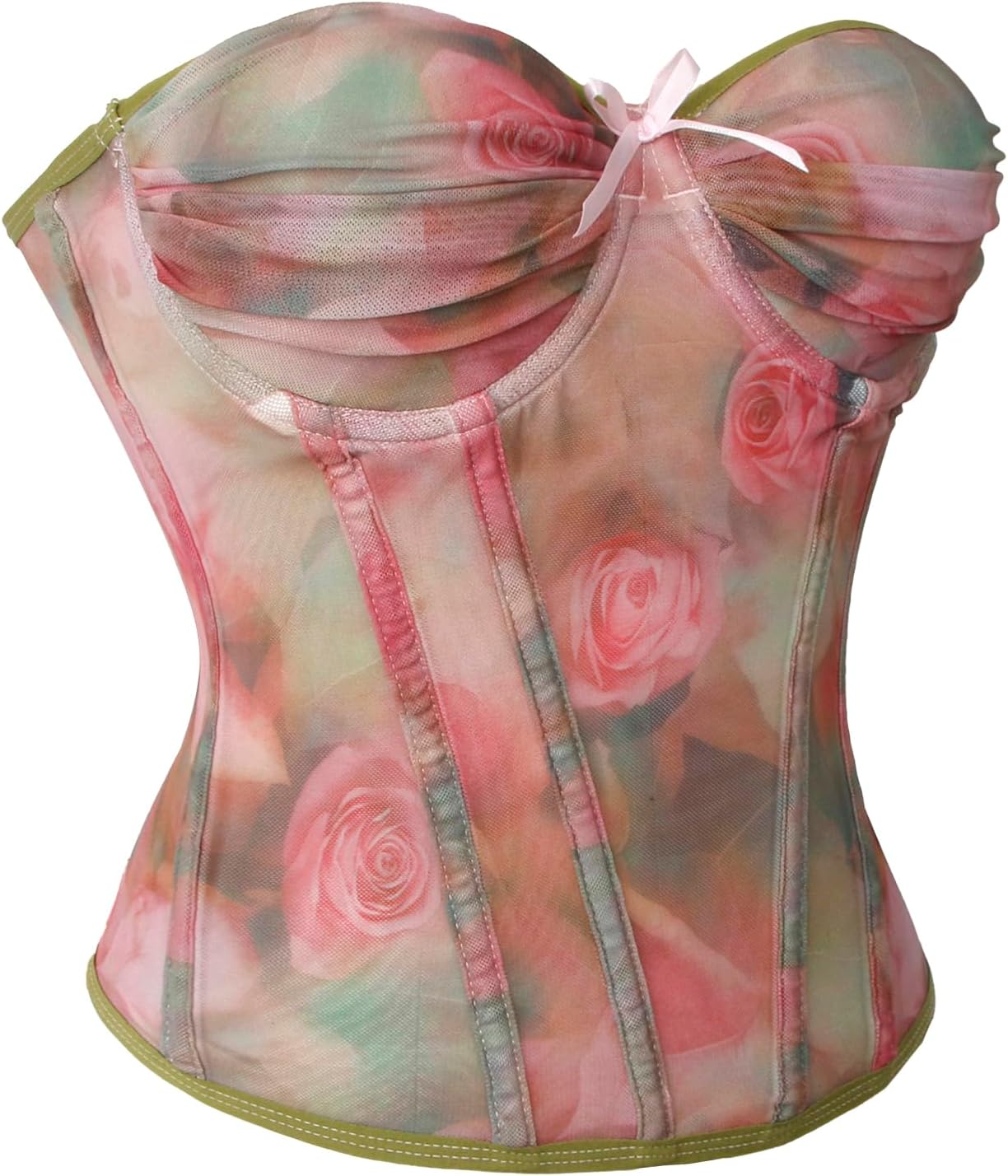 Kimring Women's Renaissance Retro Sweetheart Floral Mesh Boned Overbust Corset