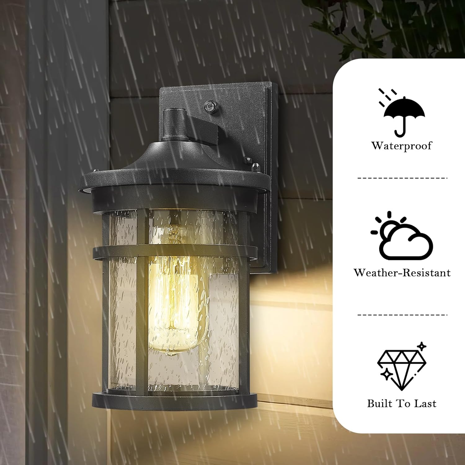Dusk to Dawn Outdoor Wall Lighting Outdoor Wall Lantern with Sensor Exterior Wall Light Anti-Rust Porch Light Fixtures Wall Mount Waterproof Wall Sconce with Clear Seeded Glass for Garage Patio