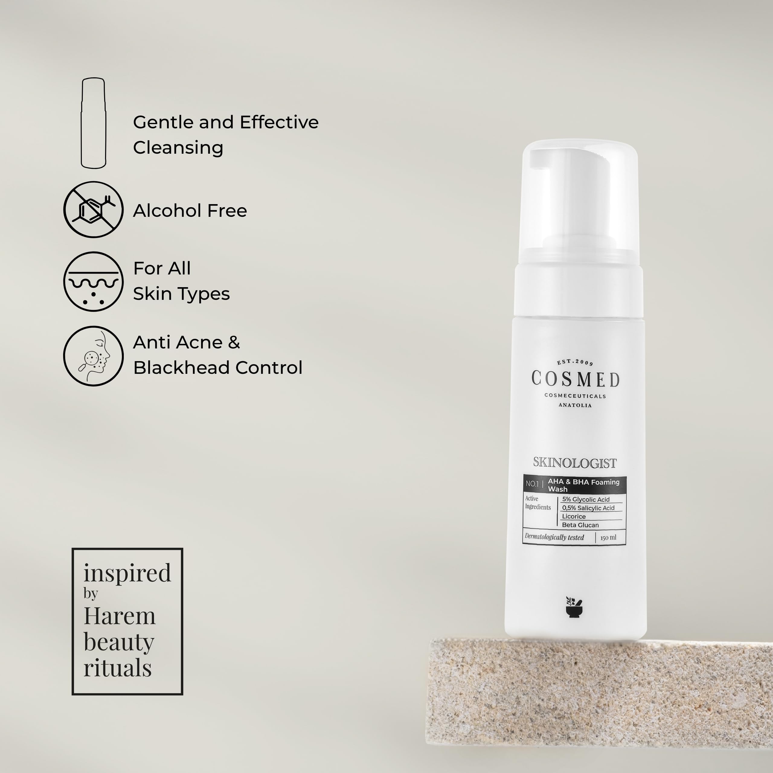 Cosmed Akneye Eğilimli, Yağlı/Karma Ciltler için Köpük Temizleyici - AHA & BHA Foaming Wash - 150 ml