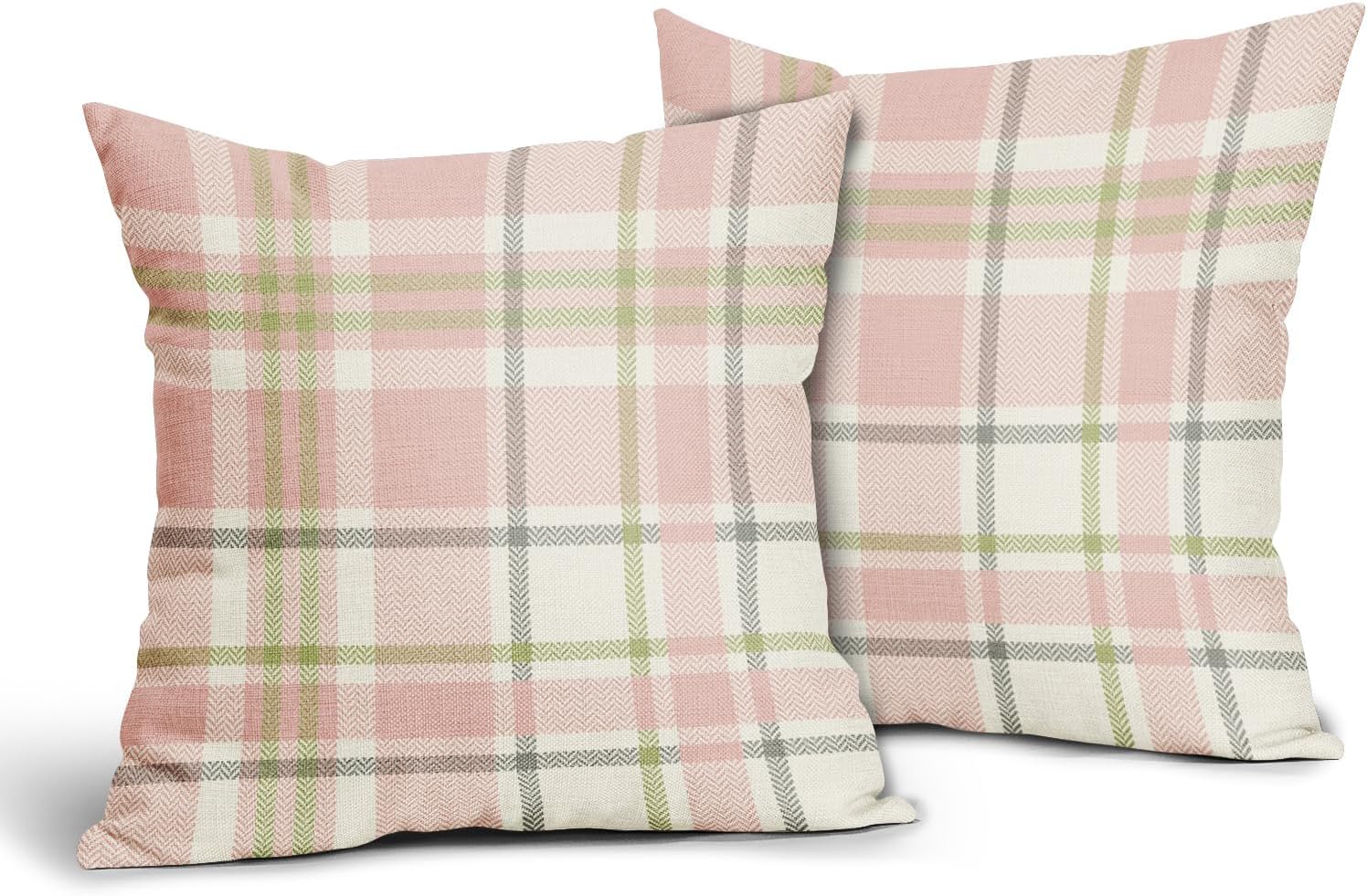 Easter Plaid Pillow Covers 24x24 Set of 2 Light Pink Green Grey Buffalo Check Print Spring Holiday Tartan Decorative Pillowcases Outdoor Farmhouse Throw Cushion Case Decor for Couch Sofa Bed