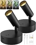 GOODEA Spotlights Indoor, 3000mAh Rechargeable Battery Plant Spotlight Indoor with Remote, Wireless Led Uplighting with 3 Colors & Timer, Mini Picture Light for Painting, Accent Lighting (2 pcs)