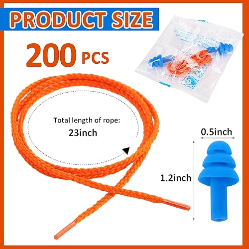 Miniatura 2 de Xuhal 200 pares de tapones para los oídos con cable de silicona con cable envueltos individualmente, tapones para los oídos reutilizables con