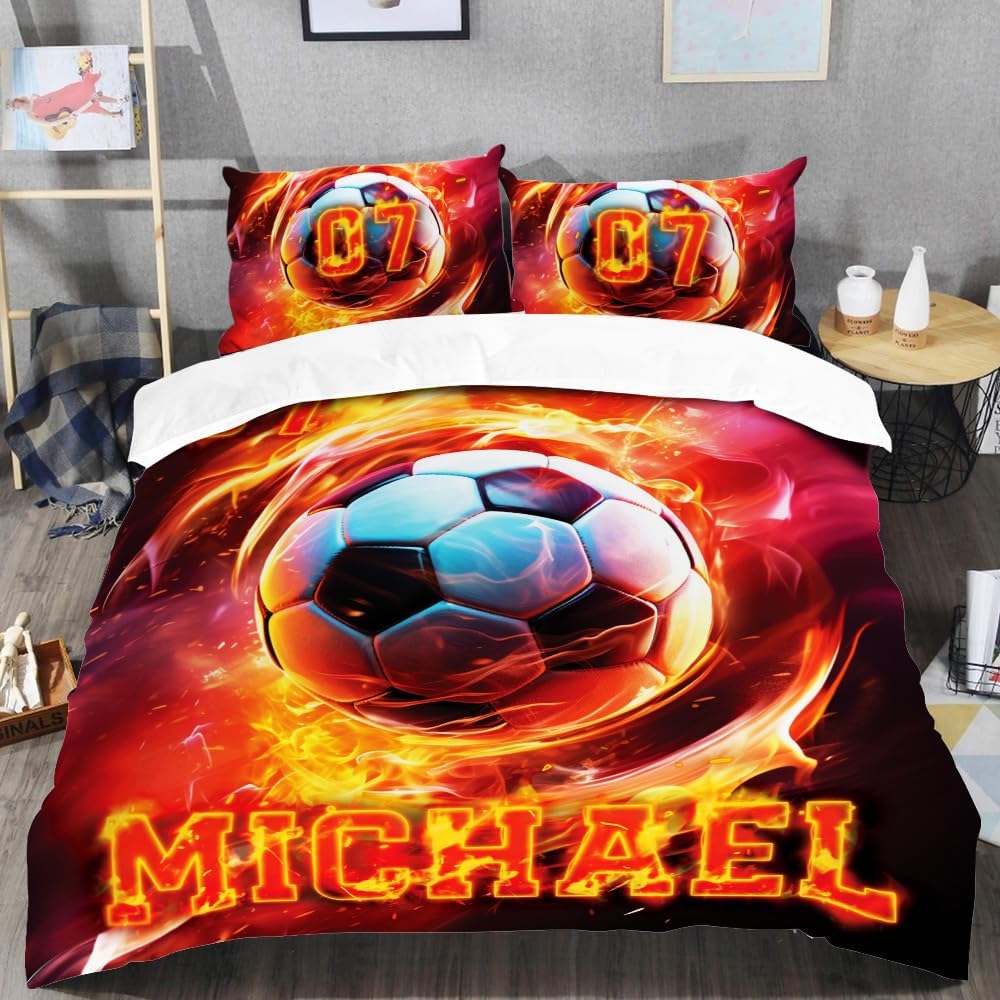Customize Football Bedding Set - Full Comforter, Twin Size, Boys' Soccer Theme Gift, Multi-sizes