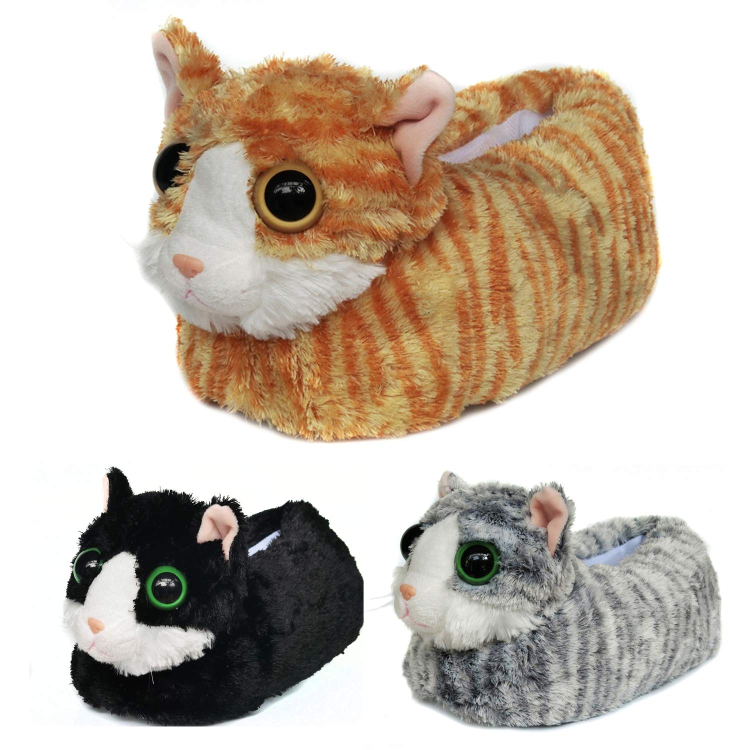 OnmygogoIndoor Fuzzy Winter Animal Cat Plush Slippers for Women Men Kids,Faux Fur,Warm House Slipper