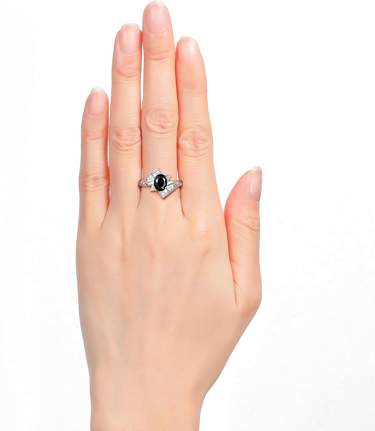 Rylos Greek Key Designer Ring with 9X7MM Gemstone & Diamond Accent – Chic Jewelry for Women and in Sterling Silver – Available in Sizes 5-10