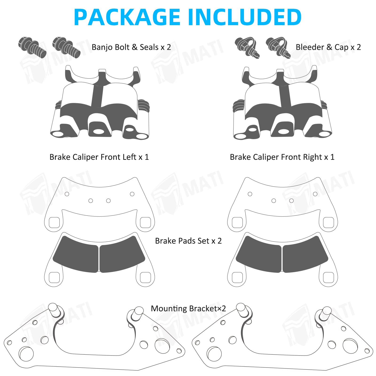 Mabutingti Étrier De Frein Avant Gauche Droit Compatible Avec Polaris RZR 4 800 900 1000 XP Ranger 570 800 900 1000 Diesel HST Brutus GEM General 1000 Military PRO XD Avec Plaquettes De Frein Sans