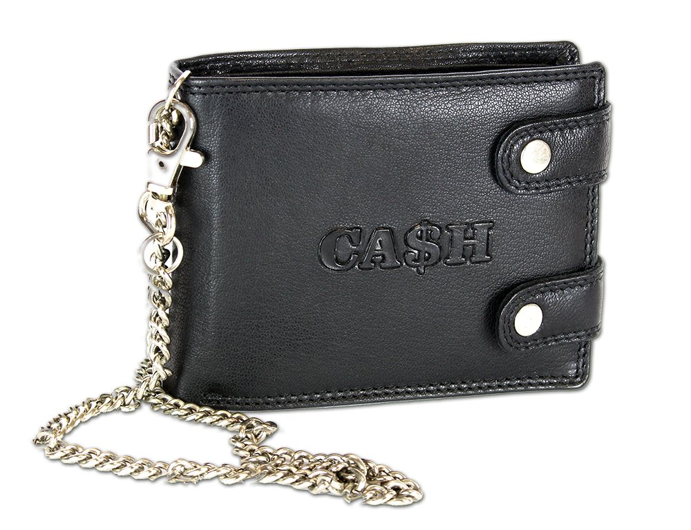 CA$H - portafoglio biker portamonete con catena di sicurezza da uomo - vera pelle - nero CA$H - portafoglio biker portamonete con catena di sicurezza da uomo - vera pelle - nero