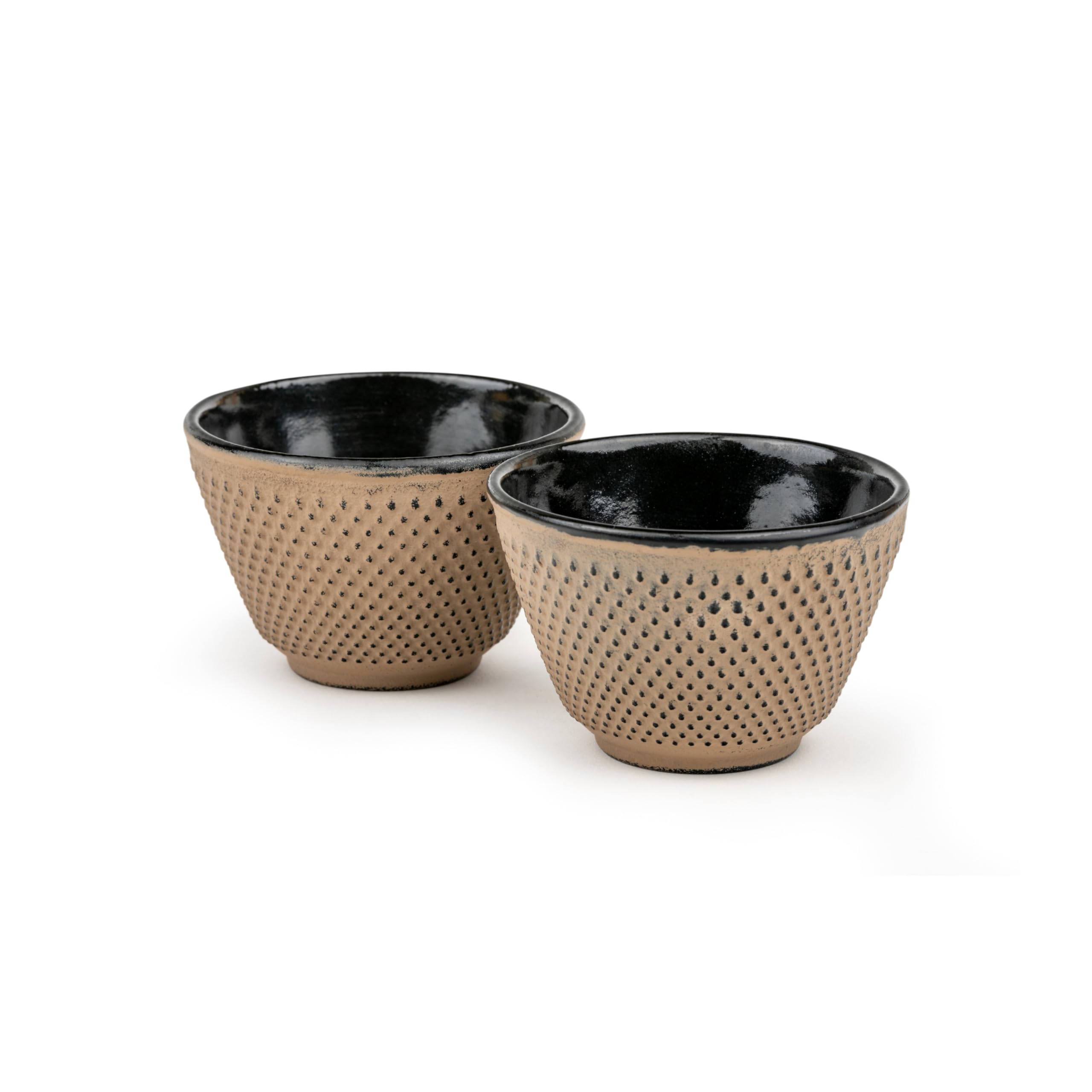 Bredemeijer Cast Iron Enamelled Tea Cups Set of 2 Small Cast Cups Sand-Coloured with 100 ml Capacity Each