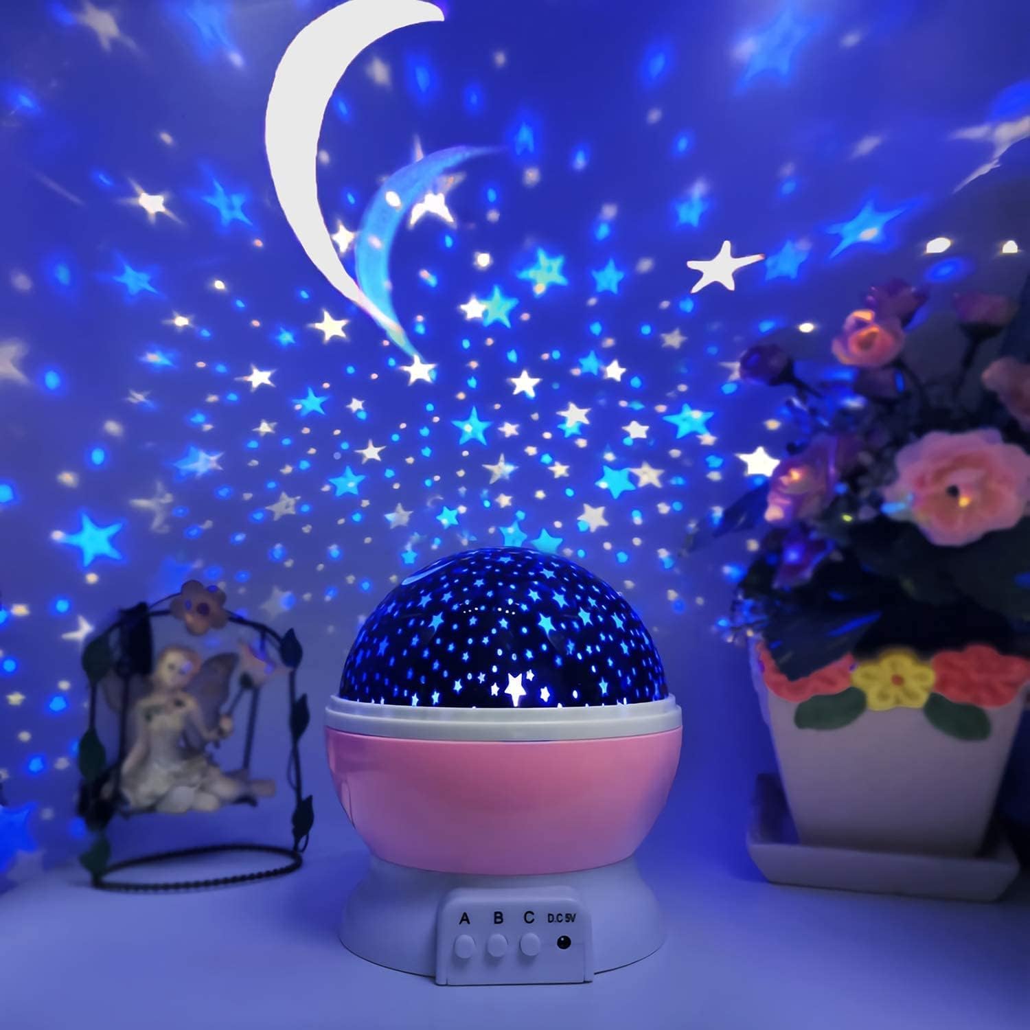 Rylan Star Master Rotating 360 Degree Moon Night Light Lamp Projector with Colors and USB Cable,Lamp for Kids Room Night Bulb (Multi Color,Pack of 1,Plastic)