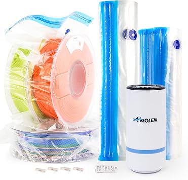 AMOLEN 28PCS Filament Storage Bags Vacuum Kit, Cleaning Drying Sealed 16 Bags with Two Sizes for 3D Printer Filament with Automatic Pumps/Desiccants/Clips