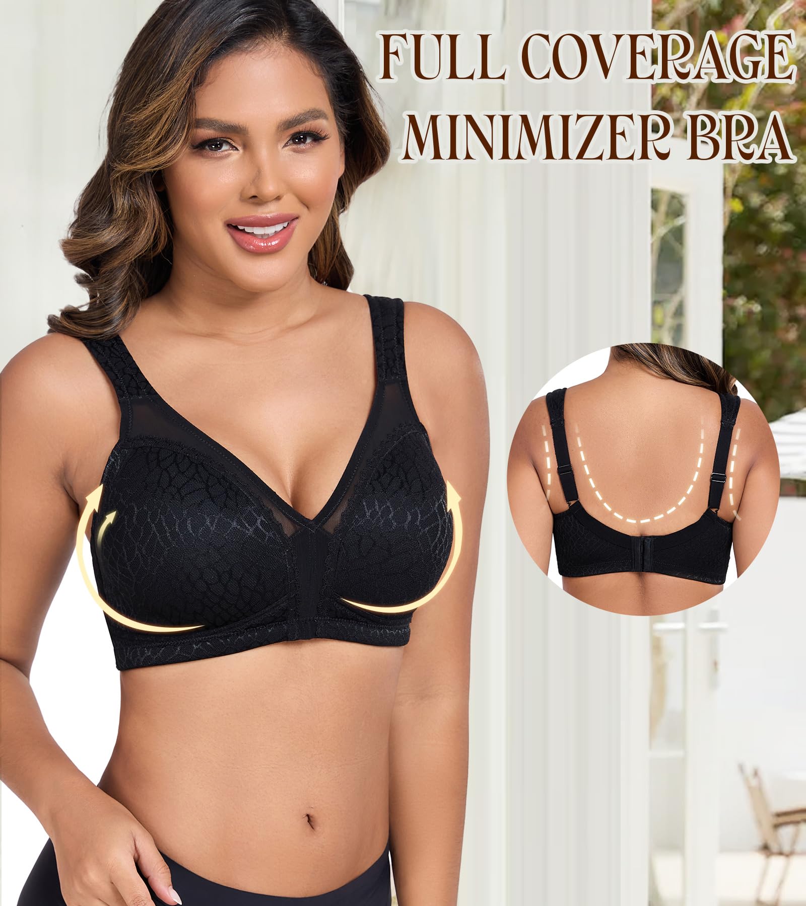 Soutien-Gorge Minimiseur pour Femmes sans Armatures Grandes Tailles Bonnets Entiers sans Rembourrage Confort au Niveau du Dos Doux Élastique