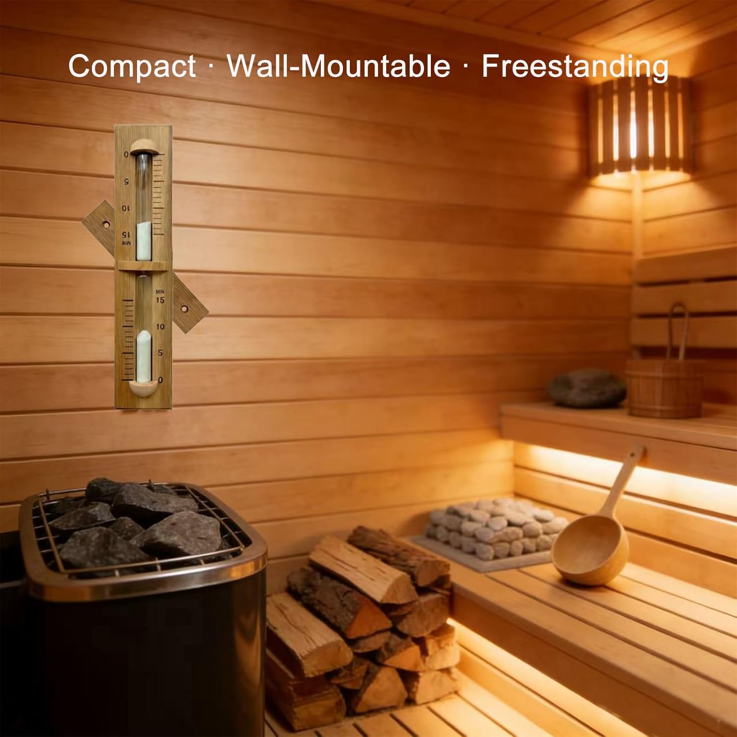 Sauna Sand Timer, 15 Minute Red Cedar Sauna Hourglass, Wall-Mounted 360° Rotating Wood Sand Clock, Heat-Resistant Sauna Accessories for Infrared & Traditional Sauna,SPA
