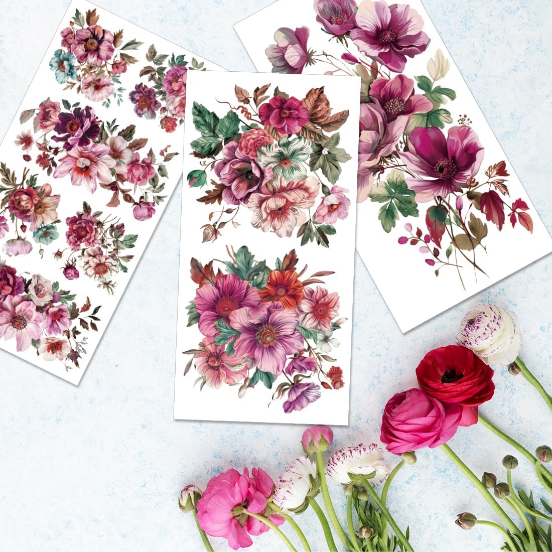 PLIGREAT 3 Sheets Vintage Flowers Rub on Transfers for Furniture Watercolor Flower Rub on Stickers for Wood Dressers Wardrobe Drawer Cabinet Ceramic Scrapbooking Crafts Decorative Transfer Stickers