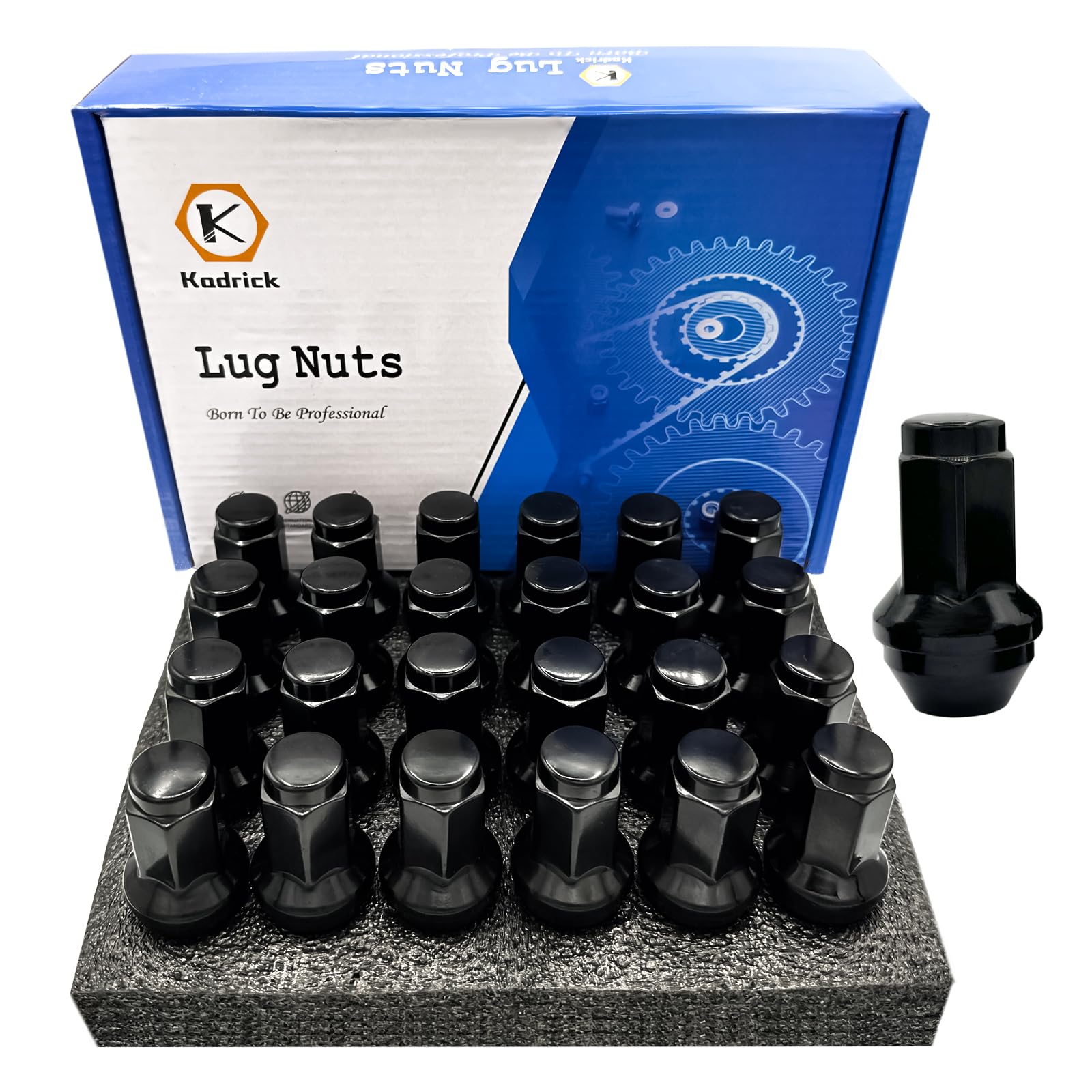 24Pcs Kadrick M14x2 Lug Nuts for F150 2004-2014,One-Piece Solid Black OEM Factory Style Wheel Nuts Compatible with Ford F-150/Expedition/Lincoln Navigator.