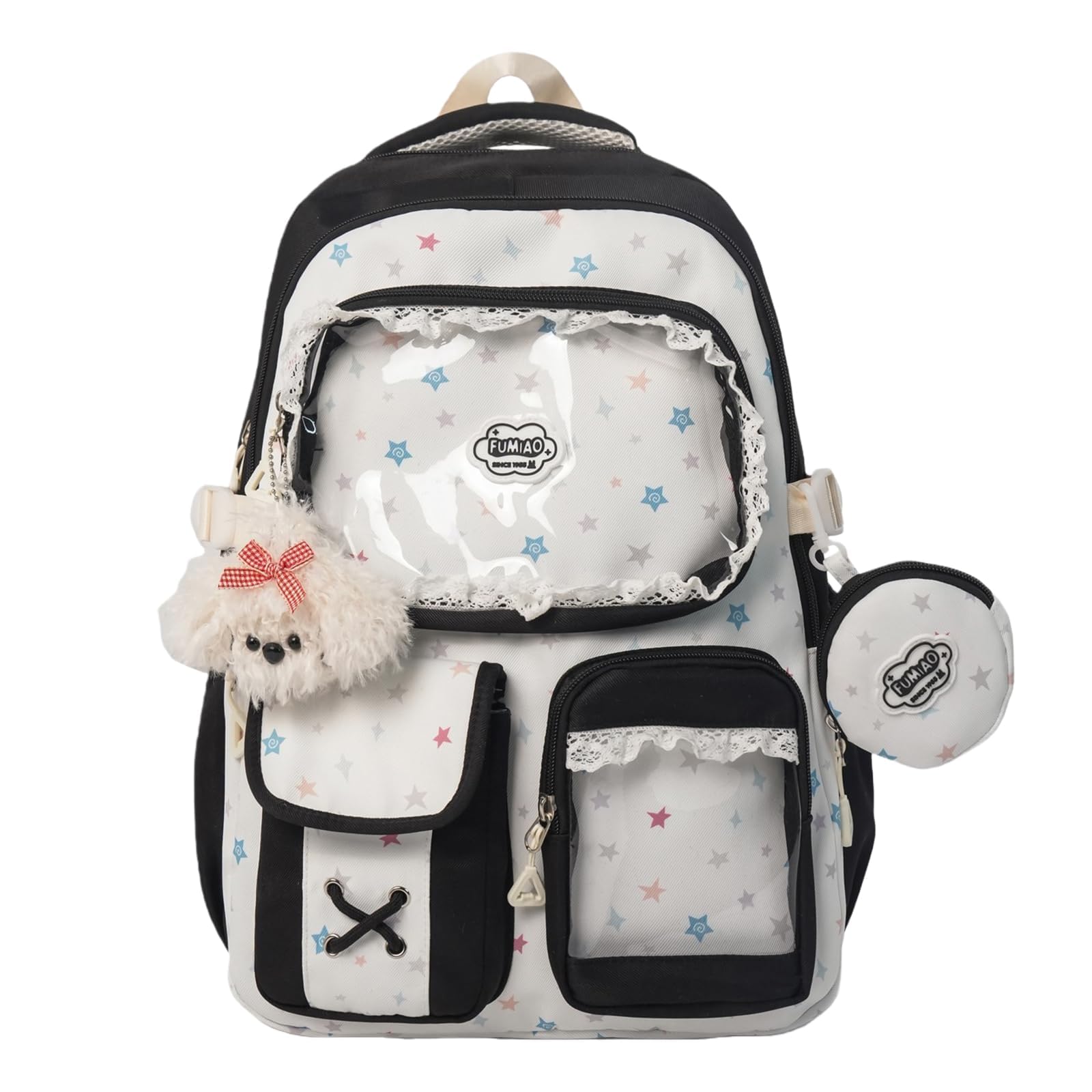 Mochila Escolar Ita Bag Aesthetic Niña, Mochilas Bonitas Multibolsillos con Ventana Transparente para Pines Coleccionables, Kawaii, para la escuela y convenciones de anime (Negro)