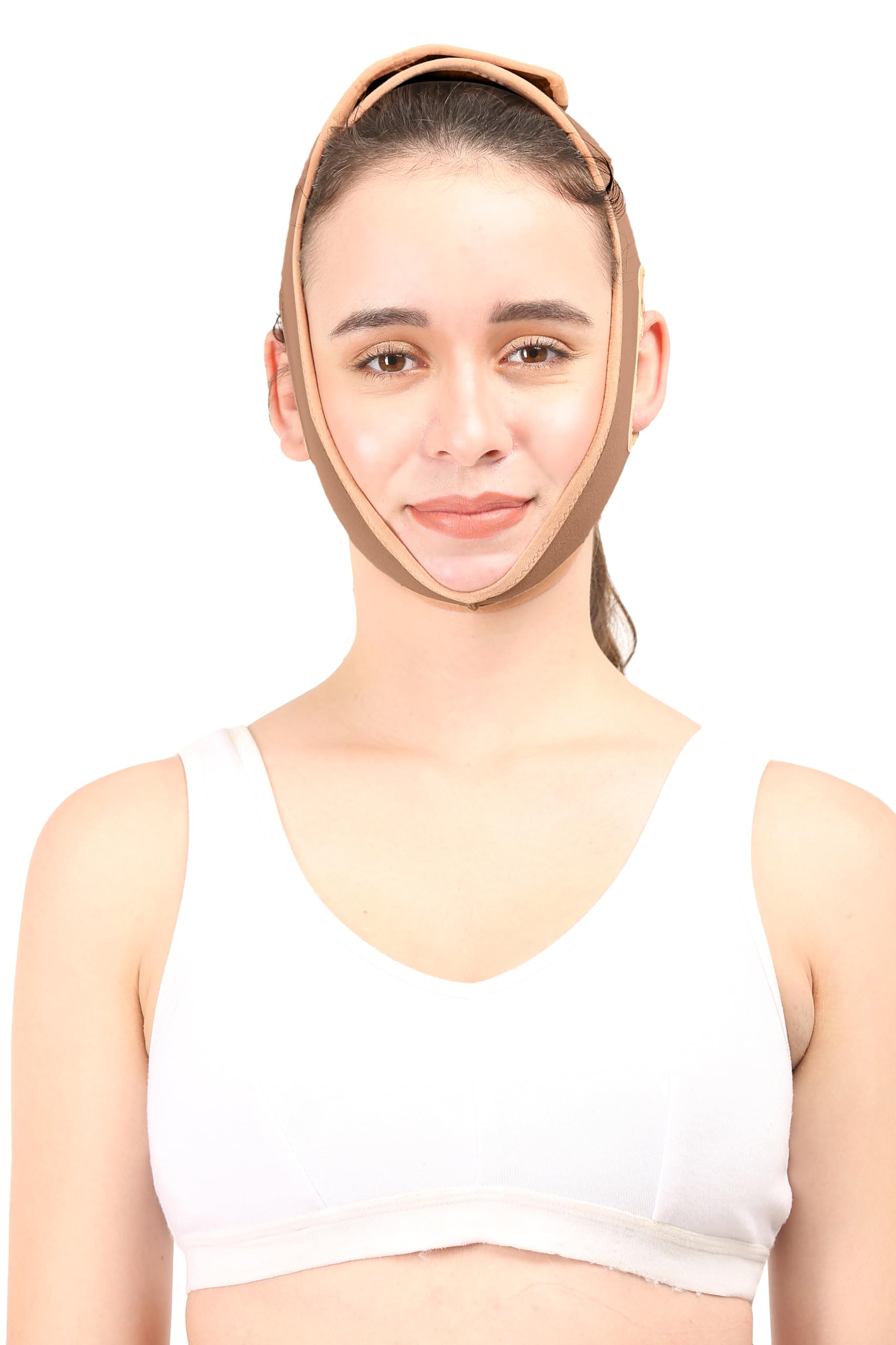 Post Liposuction Chin Strap || MICROPOLY FABRIC || Unisex || Face Shaper || Facial Slimming || Jawline tightening || Post Facial (Brown, S)-image-9
