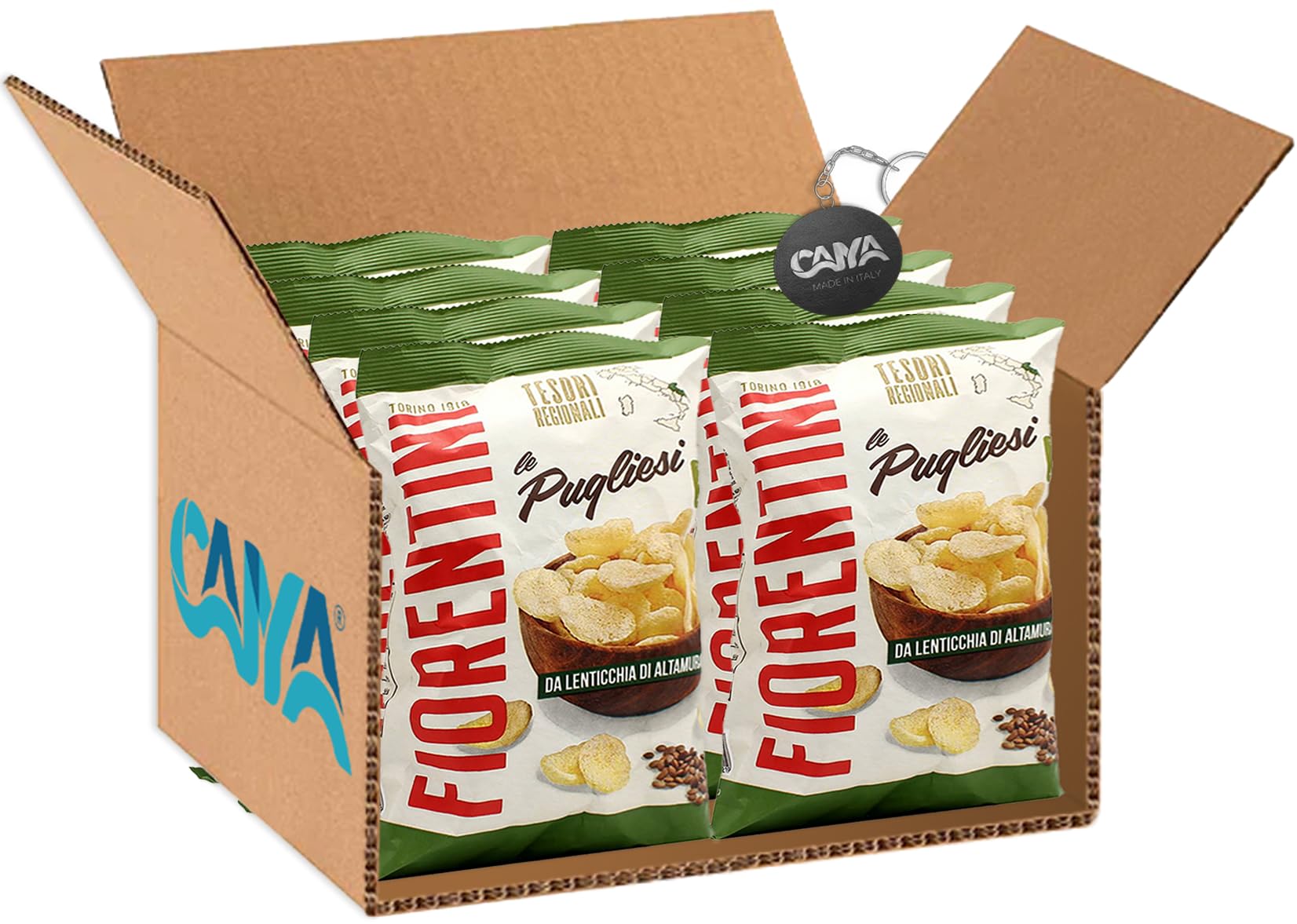 Fiorentini Tesori Regionali Pugliesi Chips con Lenticchia di Altamura, Senza Glutine (Gluten Free) 70g [CAIYA® BOX da 8 Confezioni]