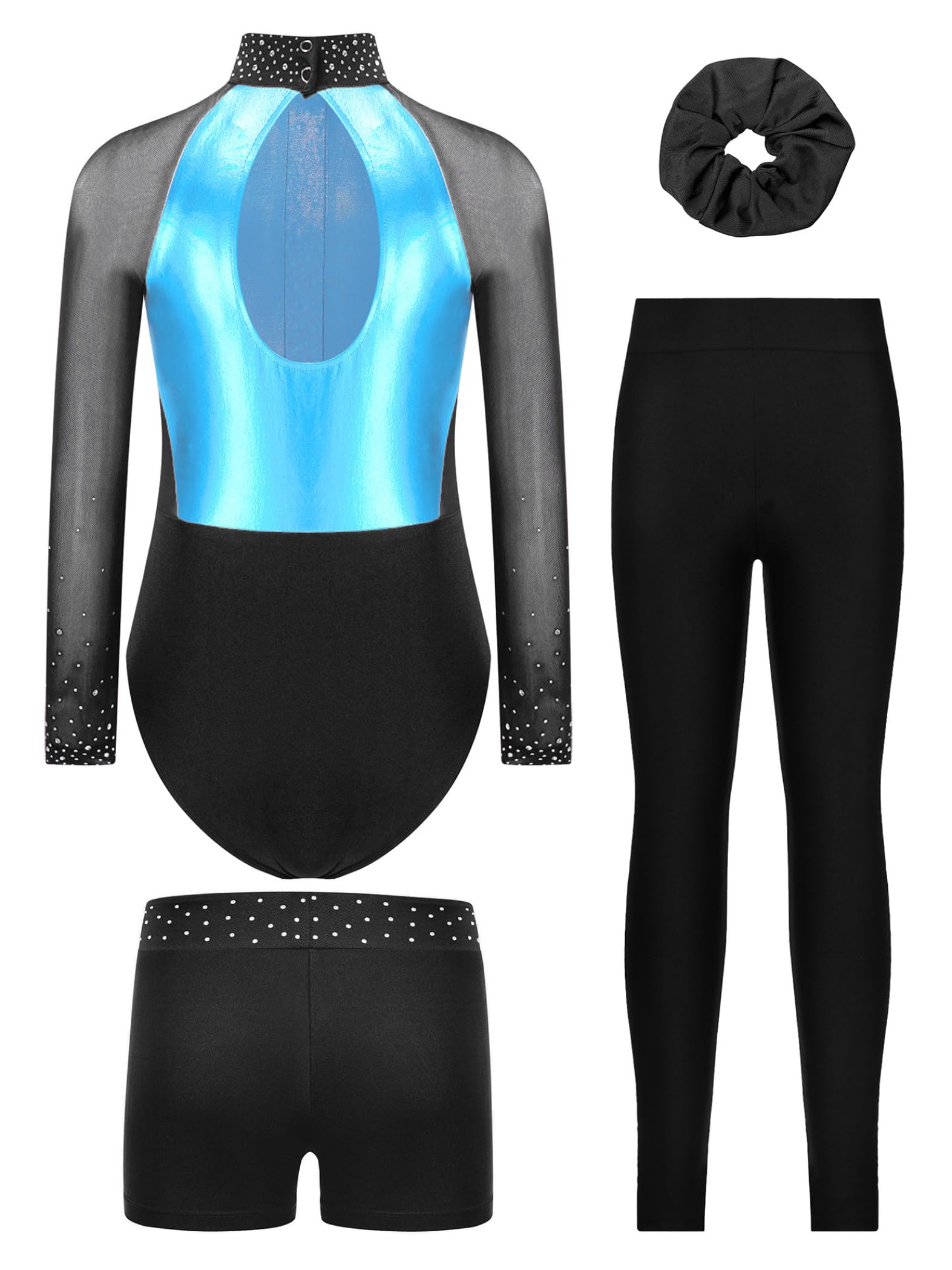 tlg Divisa Ginnastica Bambina Scintillante Tuta Ginnastica Maniche Lunghe Leotard Blocchi Colorati Divisa Ballo Concorsi Costume Ballo