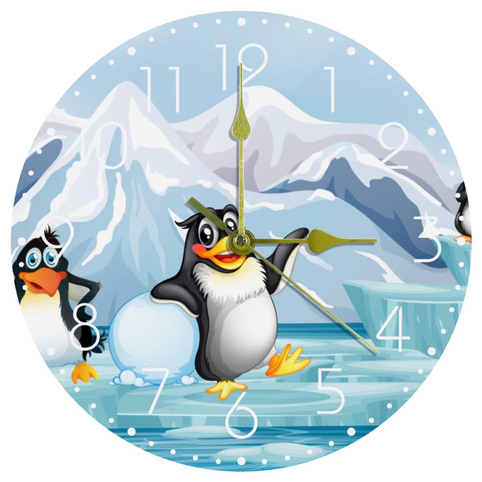 Horloge murale acrylique manchots antarctiques pour salon et cuisine