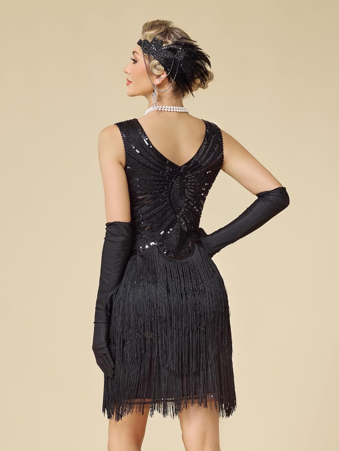MTITE Women’s Flapper Dress 1920s for Women, Great Gatsby Dress V-Neck Evening Sequin Beaded Fringed with 20s Accessories