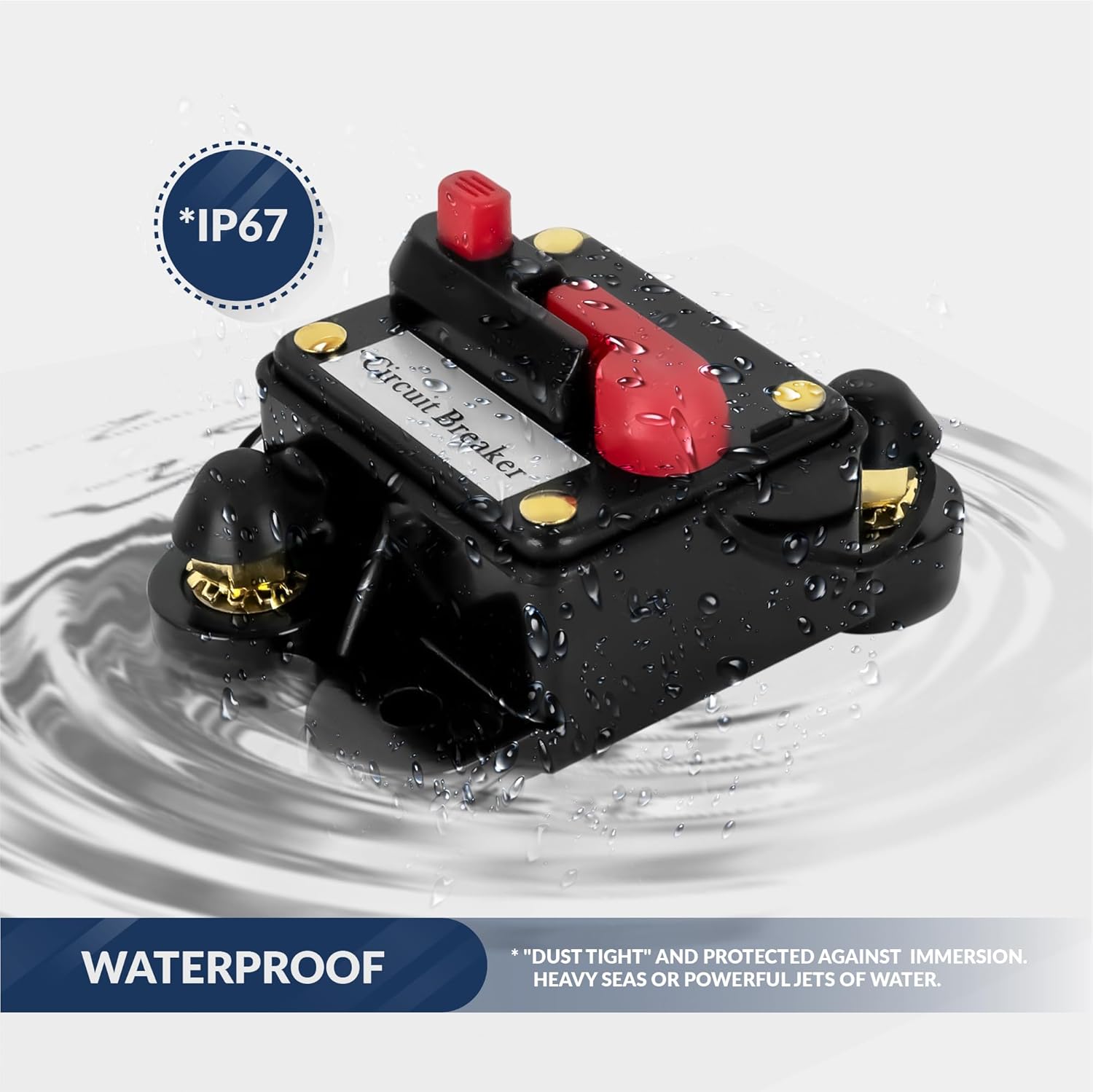 Five Oceans Anchor Windlass Circuit Breaker with Manual Reset Button, 12 Volts, Waterproof IP67, Surface Mount, Easy Installation