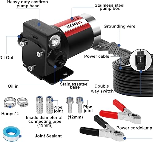 Miniatura 3 de Bomba de transferencia de gasolina YOHOME DC 12 V, bomba de transferencia de combustible de hierro fundido de doble vía, estabilidad de