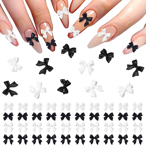 HINZIC 280 lazos de uñas 3D, lazo blanco y negro, lindo dije de mariposa de resina, perlas acrílicas para uñas, diamantes de imitación, decoración disponible en Yaxa Peru