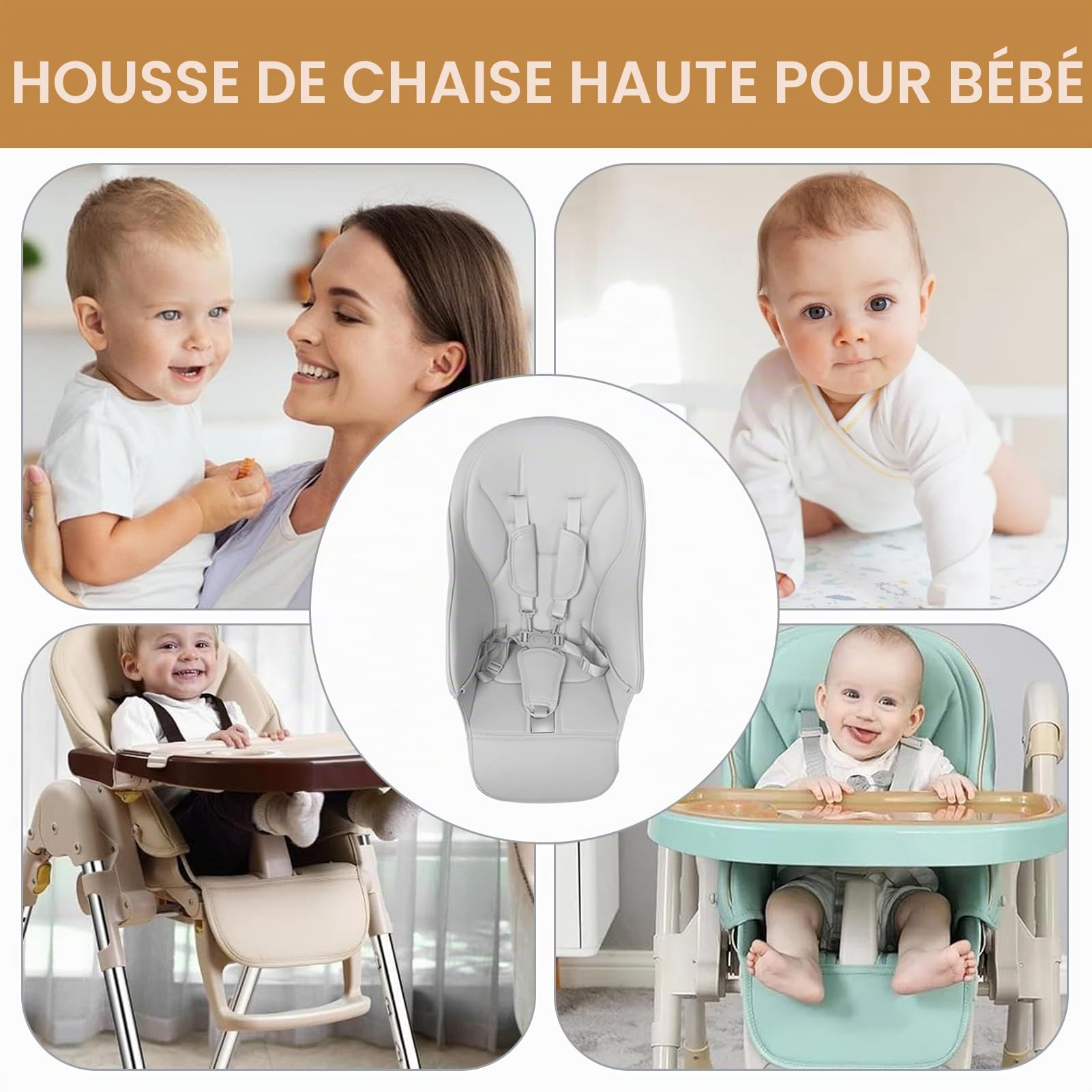 Housse De Chaise Haute Bébé - Housse en Similicuir avec Coussinet Rembourré - Attachements Confortables Et Protections Sécurisées Filles Garçons Petits-