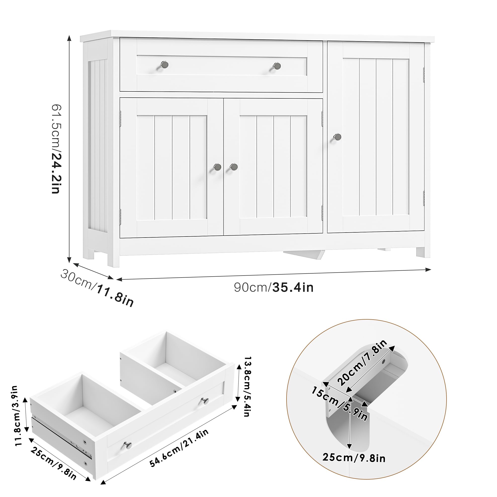 FOREHILL Meuble sous Lavabo Salle de Bain avec Tiroir 90x30x61,5cm Blanc
