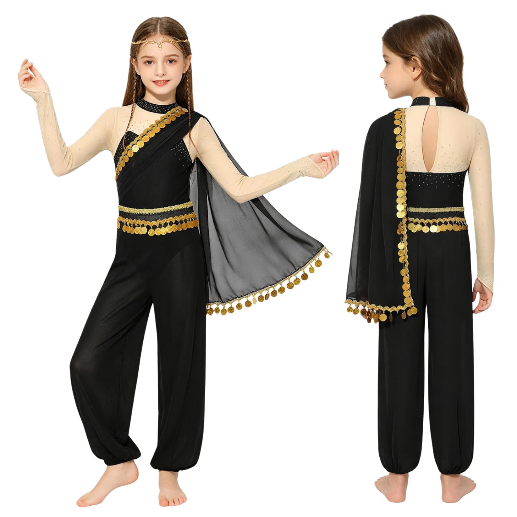 TTAO Abito per Il Gioco di Ruolo di Principessa di Fiaba per Bambini Pennacchi Abito da Ballo Arabo Principessa di Araba Ragazze Vacanza