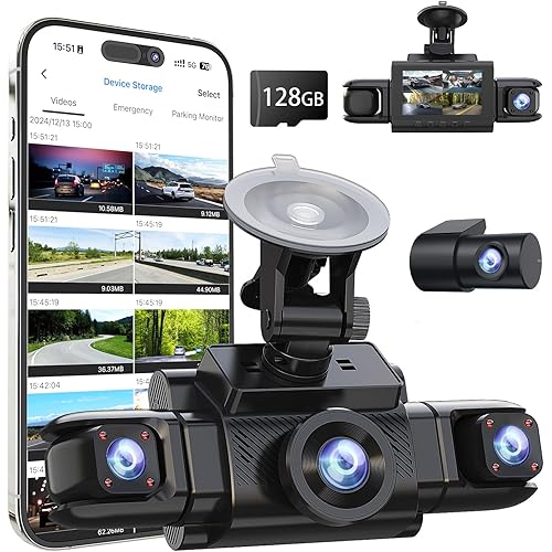 360 View 4 Channel Dash Cam Front and Rear Left Right Inside Camera for Cars, GPS and 5G Band WiFi, Night Vision, 160 Wide Angle, WDR, 24H Parking Mode, Supercapacitor, Included 128GB Card