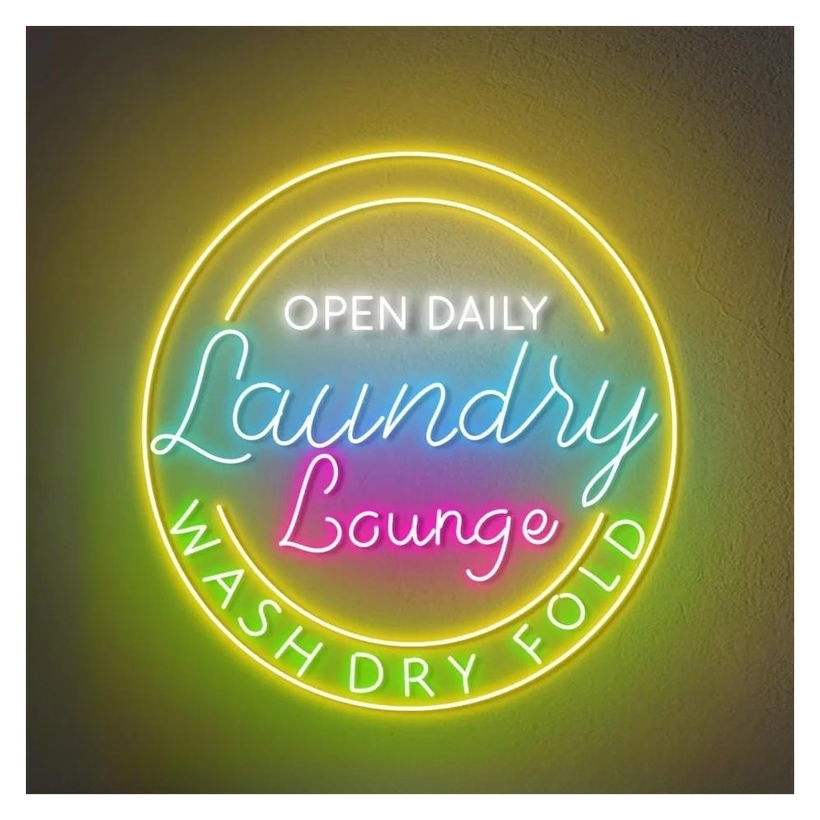 LEMST Sign Lamp Laundry Lounge Open Daily Neon Wall Sign Clothing Washing Business Welcome Signboard Wash Dry Fold Store 63.5cm