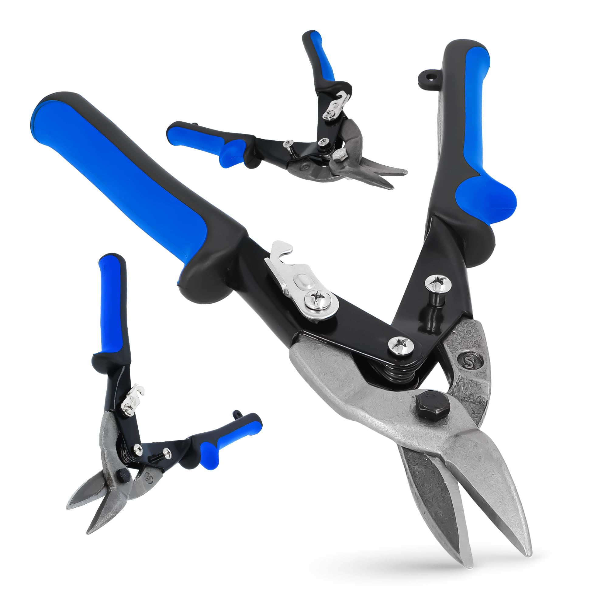 3x Cesoie Lamiera Lattoniere Metallo 10'' Taglio Sinistra Destra Dritto Cesoie Pieghevoli per Impieghi Gravosi Impugnatura Ergonomica Forbici Universali Set Forbici