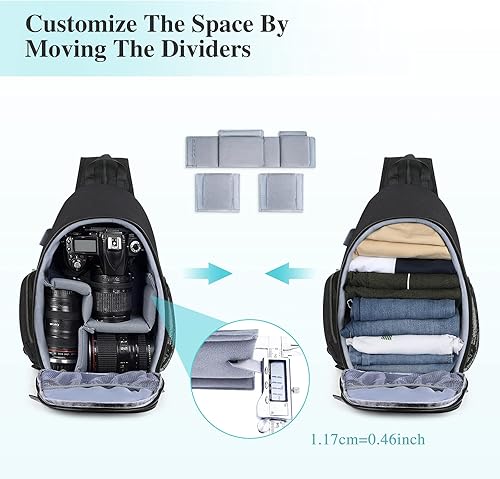 Miniatura 5 de BAIGIO Mochila para cámara DSLR SLR SLR sin espejo, bolsa cruzada de hombro para cámara WR, Negro -, Casual