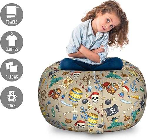 Miniatura 32 de Ambesonne Bolsa de juguetes de almacenamiento para perros, patrón con cachorros de raza pura, Bichon Pug Spitz Dachshund Poodle Shih Tzu, Rosa y