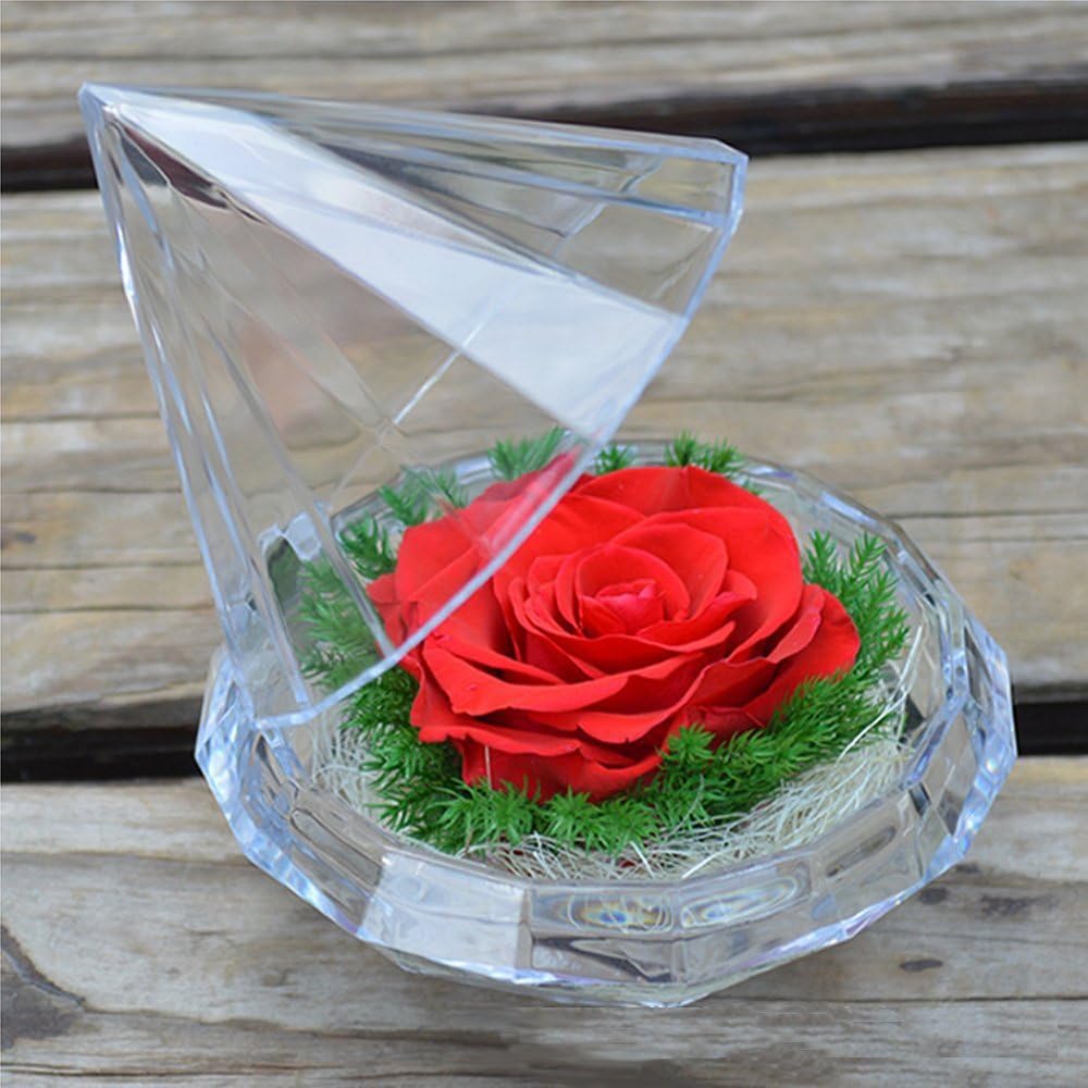 Preserved Fresh Rose Live for 3 Years Forever Rose with Diamond Shaped Box and Gift Box for Lovers Friends Families(Red)