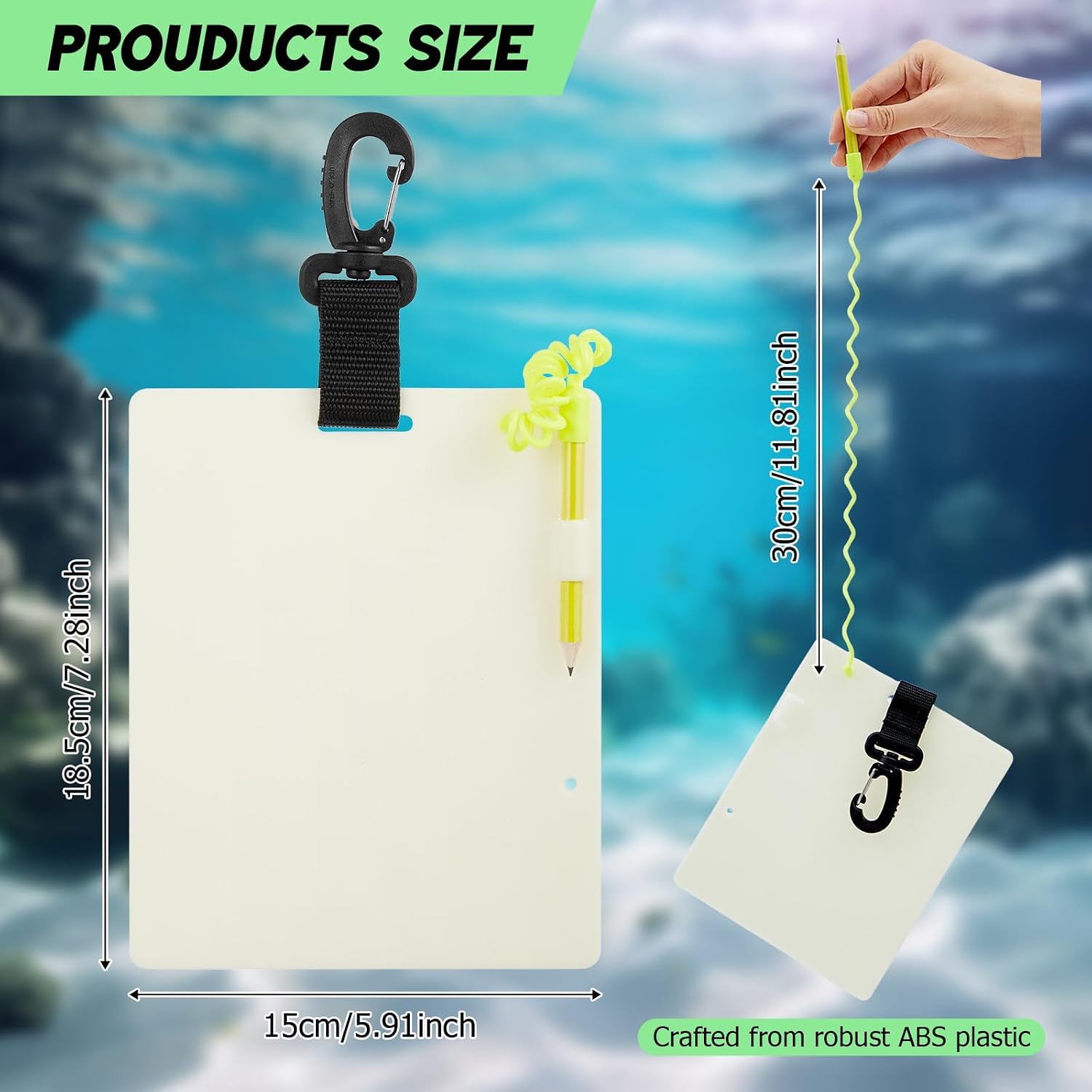 AmazingSpark Glow in Dark Dive Slate with Pencil and Clip for Underwater Communication 7.28 x 5.91 Inches Scuba Diving Gifts Writing Board Underwater Notepad for Snorkeling, Dive Gear