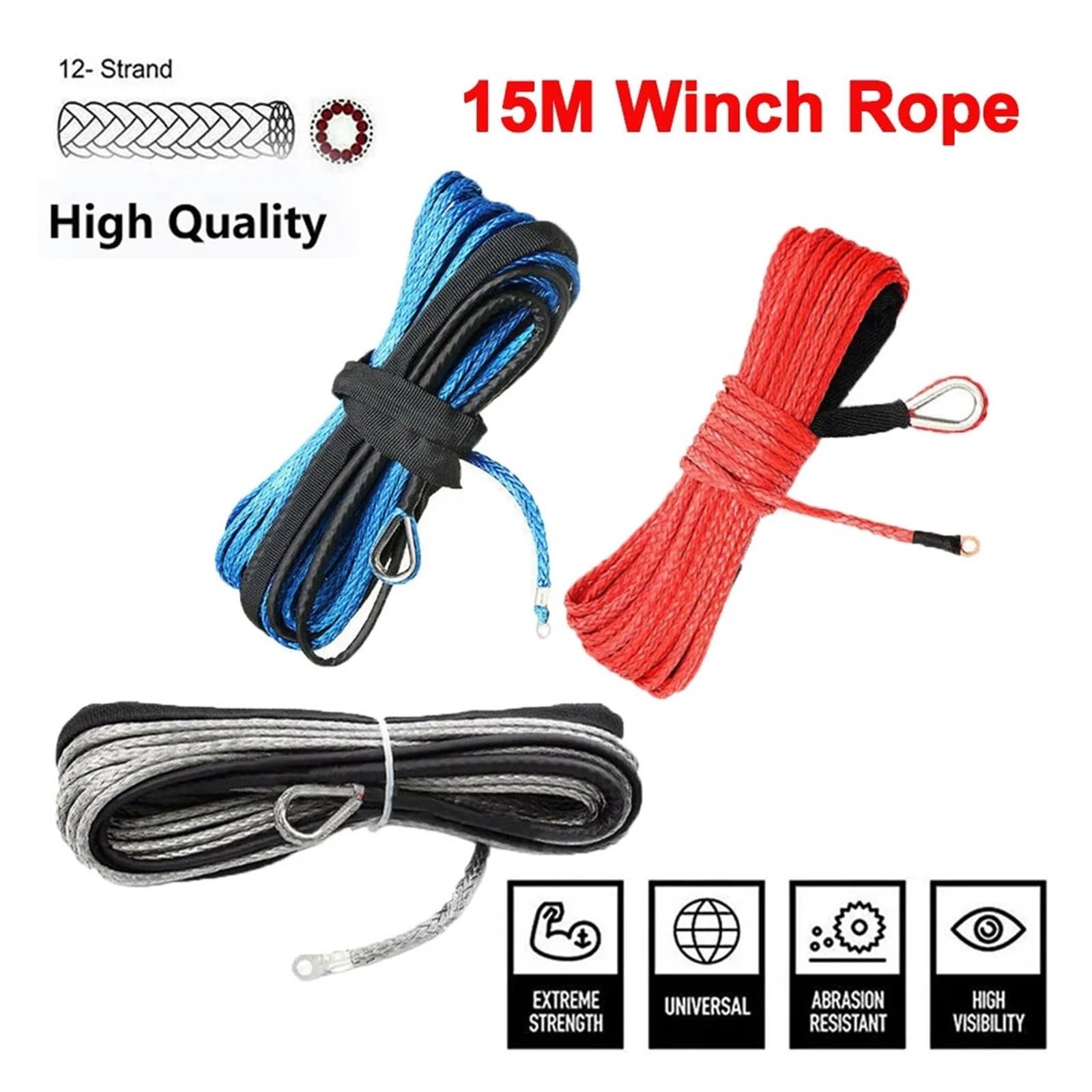 Lina Linowa Wciągarki Kabel 7700LB Syntetyczna Holownicza 4,8 Mm X 15 M Myjnia Samochodowa Sznurek Konserwacyjny Syntetyczny Do ATV UTV Off-Road Solidna I Niezawodna(Dark Grey)