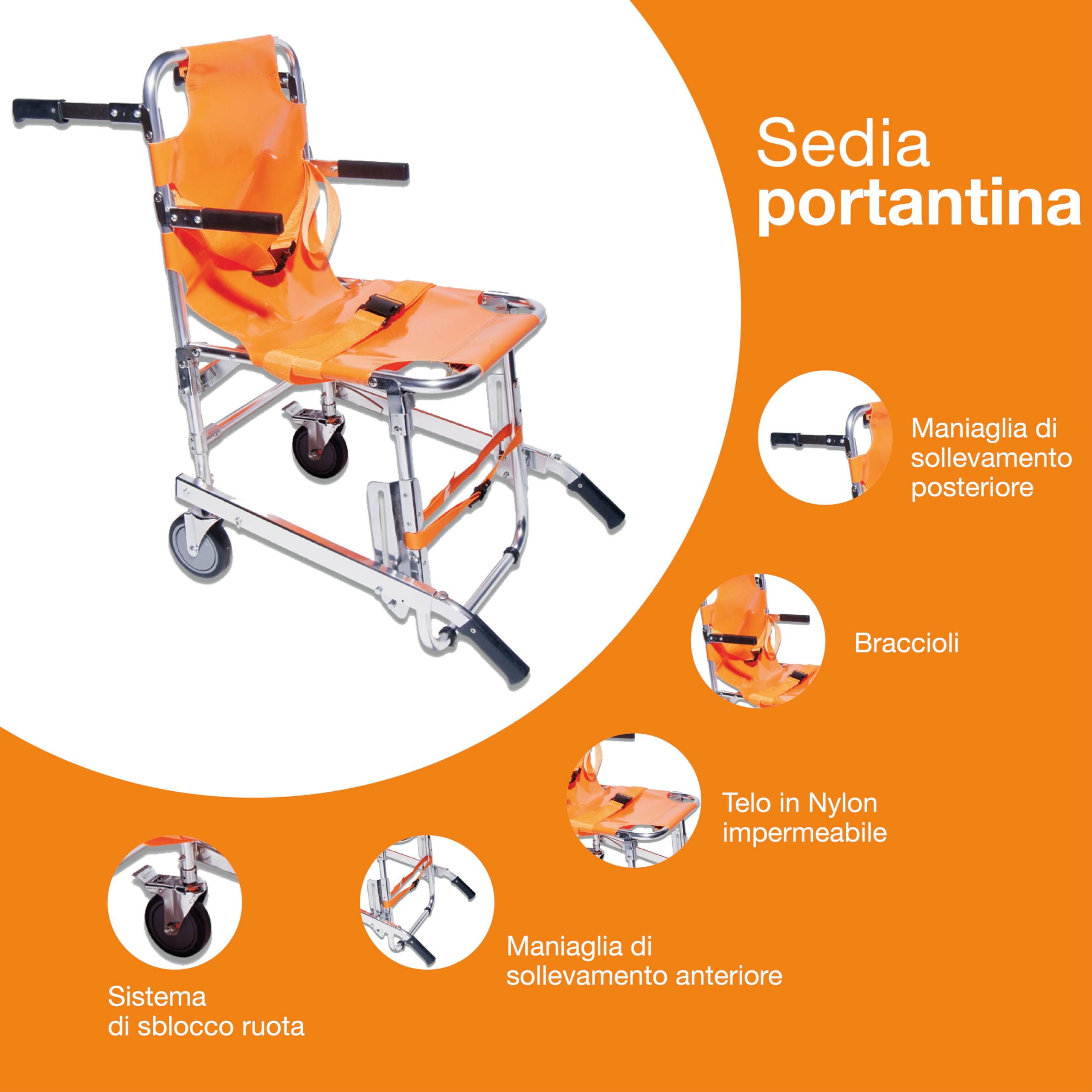 PVS - Tragbahre mit 2 Rädern, ideal für den Transport von Patienten an unwegsamen Orten, 34060