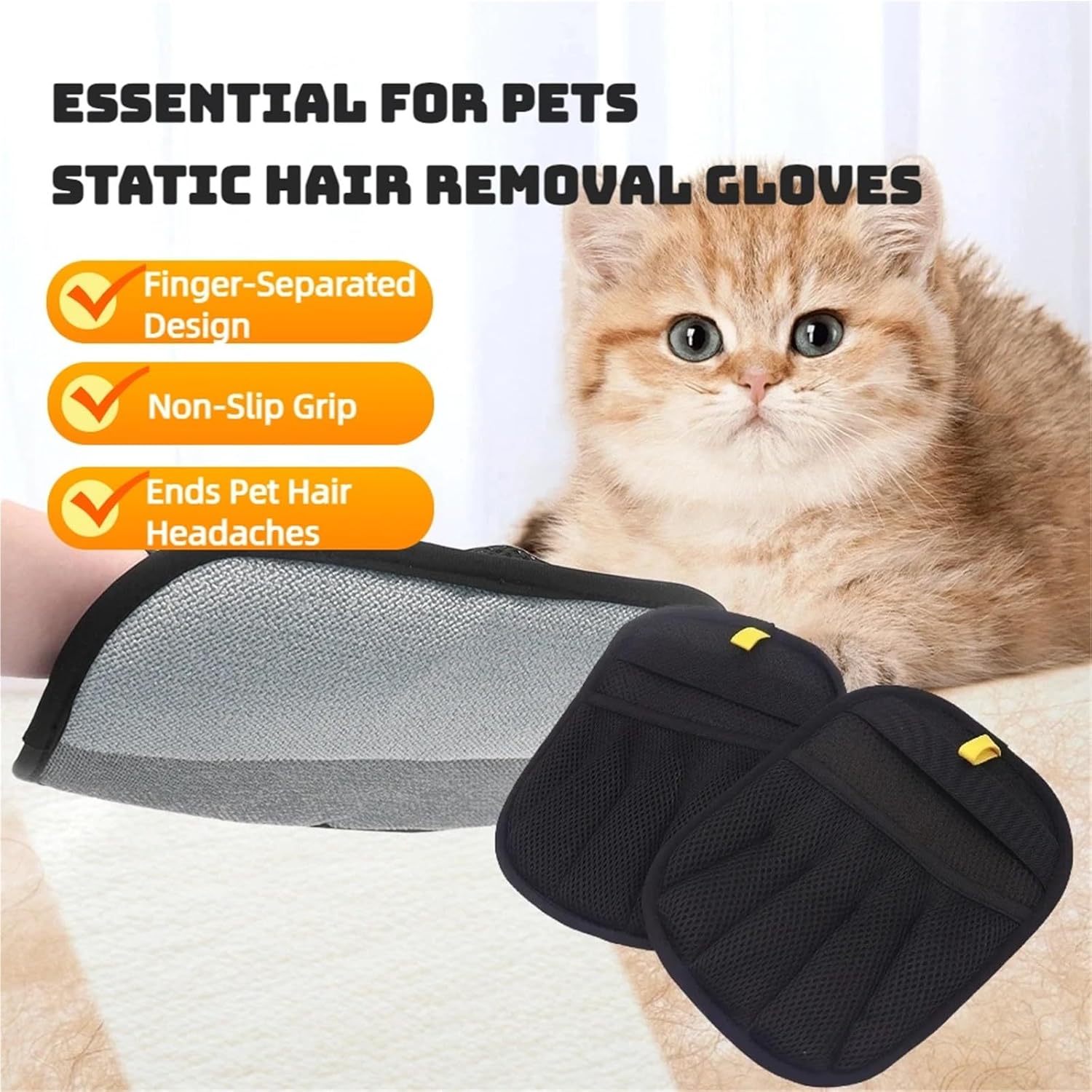 Pet Hair Removal Glove 8PCS Pet Static Hair Remover Gloves - Dog/Cat Fur Cleaner for Sofa & Bedding
