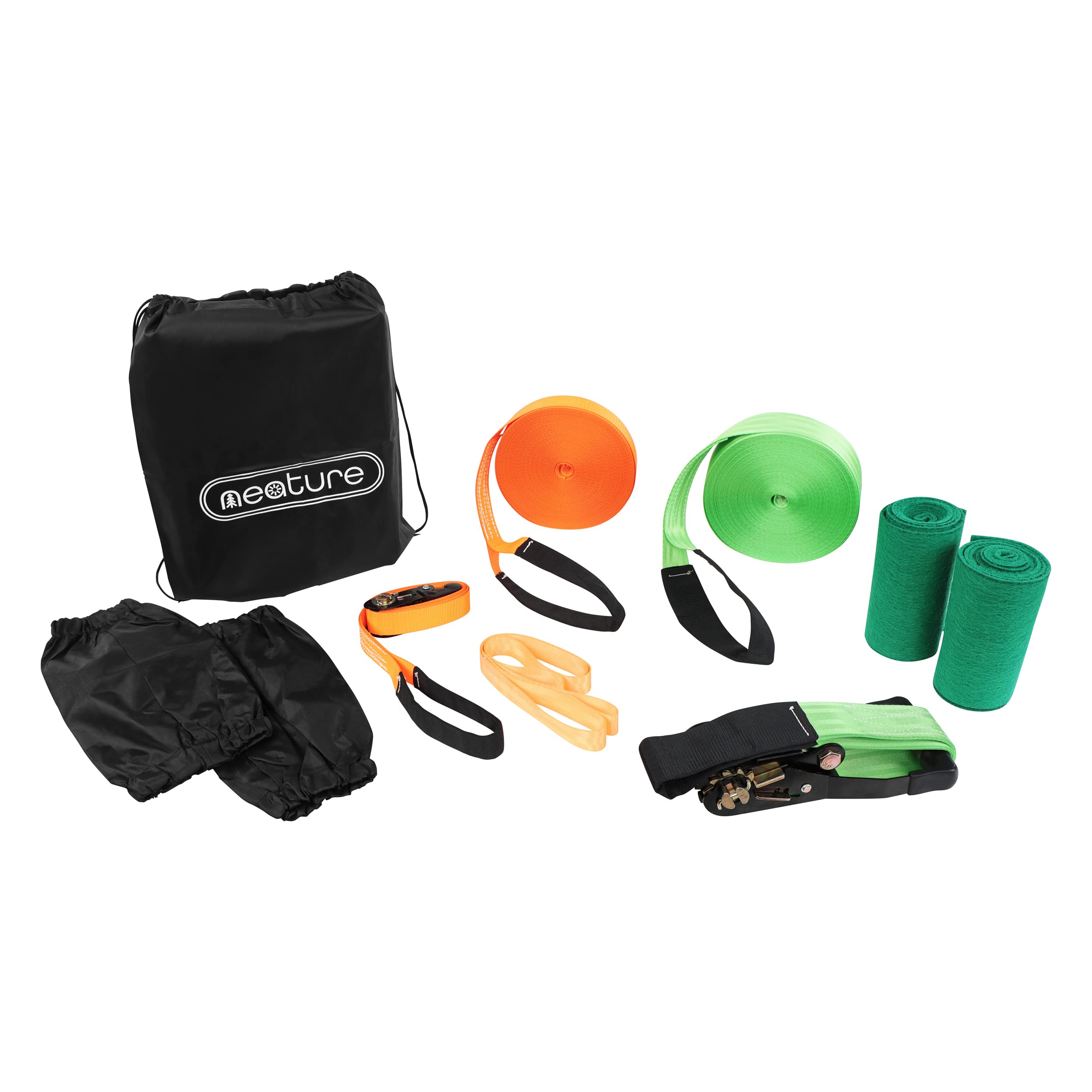 NeatureSlackline Kit with Tree Protectors - 57ft Ninja Course Slack Line Pro Double Strap Tightrope Kit for Training