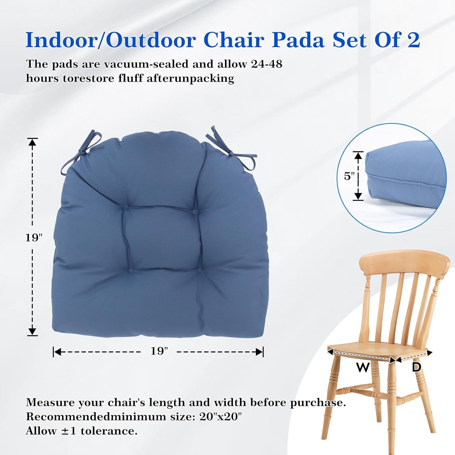 Outdoor Chair Cushions Set of 2 Waterproof Patio Furniture Cushions with Ties 19x19+5” Thicken Outdoor Seat Cushions Indoor/Outdoor Dining Chairs Pads FadeShield Rocking Chair Cushion, Light Bule